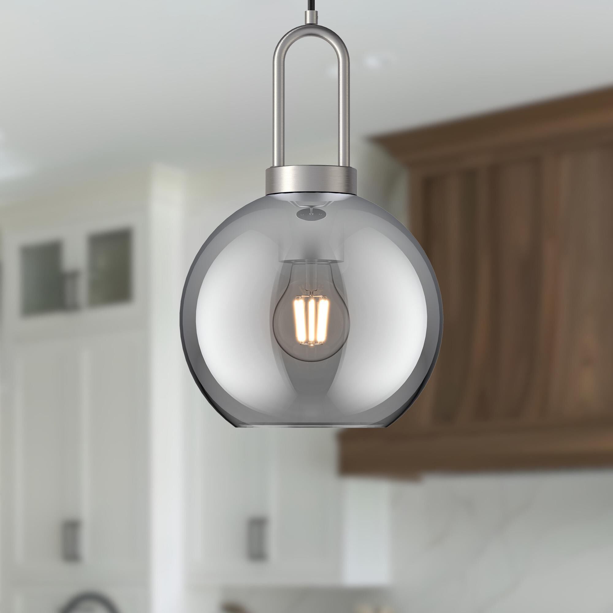 Shown in Brushed Nickel finish and Smoked Solid glass
