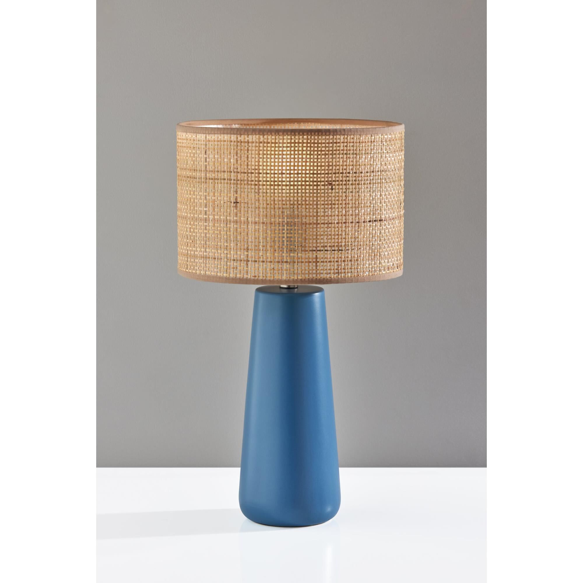 Shown in Turquoise finish and Rattan shade