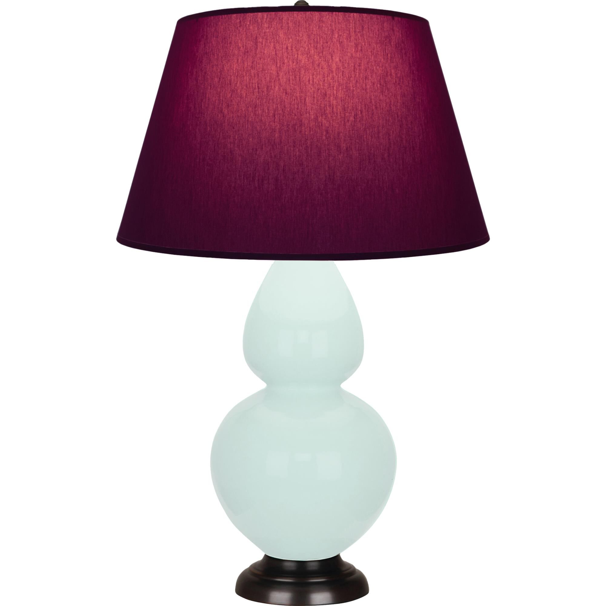 Shown in Mint Glazed finish and Plum with Lavender Lining shade and Deep Patina Bronze accent