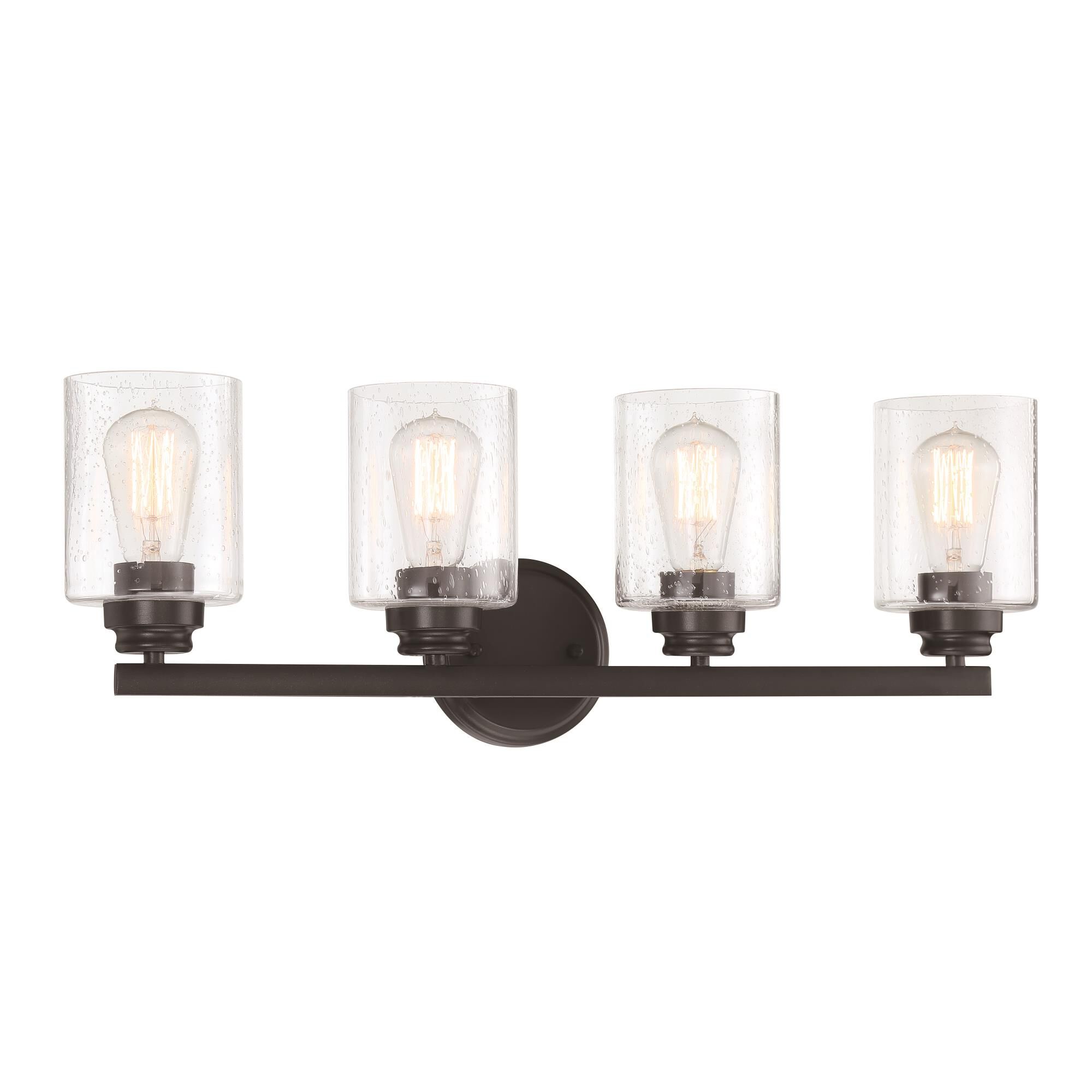 Shown in Flat Black finish and Clear Seeded glass and Glass shade