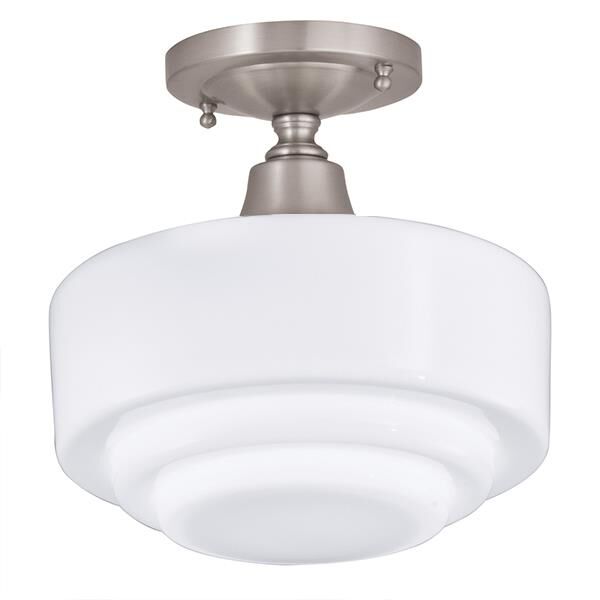 Shown in Brushed Nickel finish and Stepped glass and Rounded Stepped shade