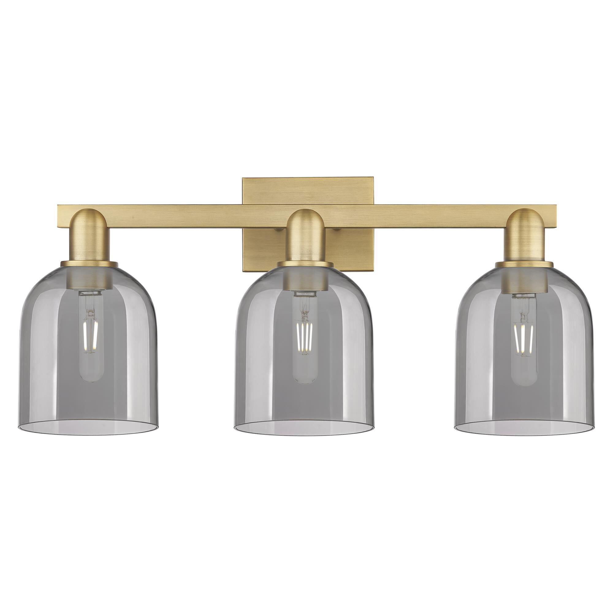 Shown in Brushed Brass finish and Light Smoke glass