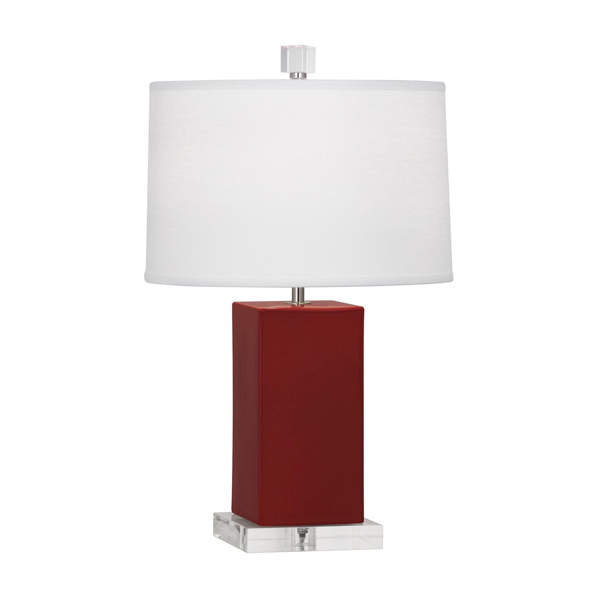 Shown in Oxblood Glazed Ceramic finish and Oyster Linen With Self Fabric Top Diffuser shade