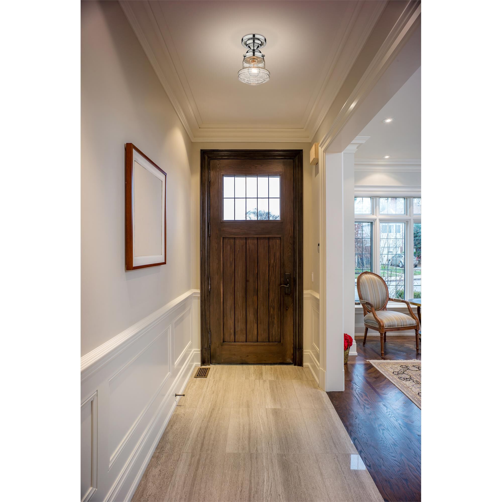 Shown in Chrome finish and Clear Seedy glass and Clear Seedy shade