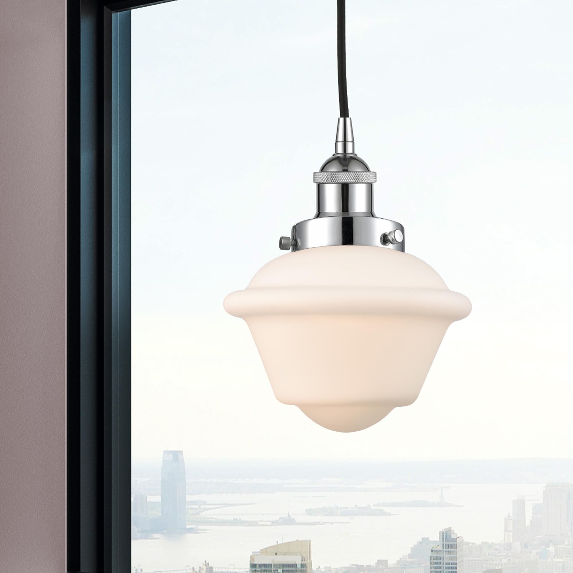 Shown in Polished Chrome finish and Matte White Cased Small Oxford glass