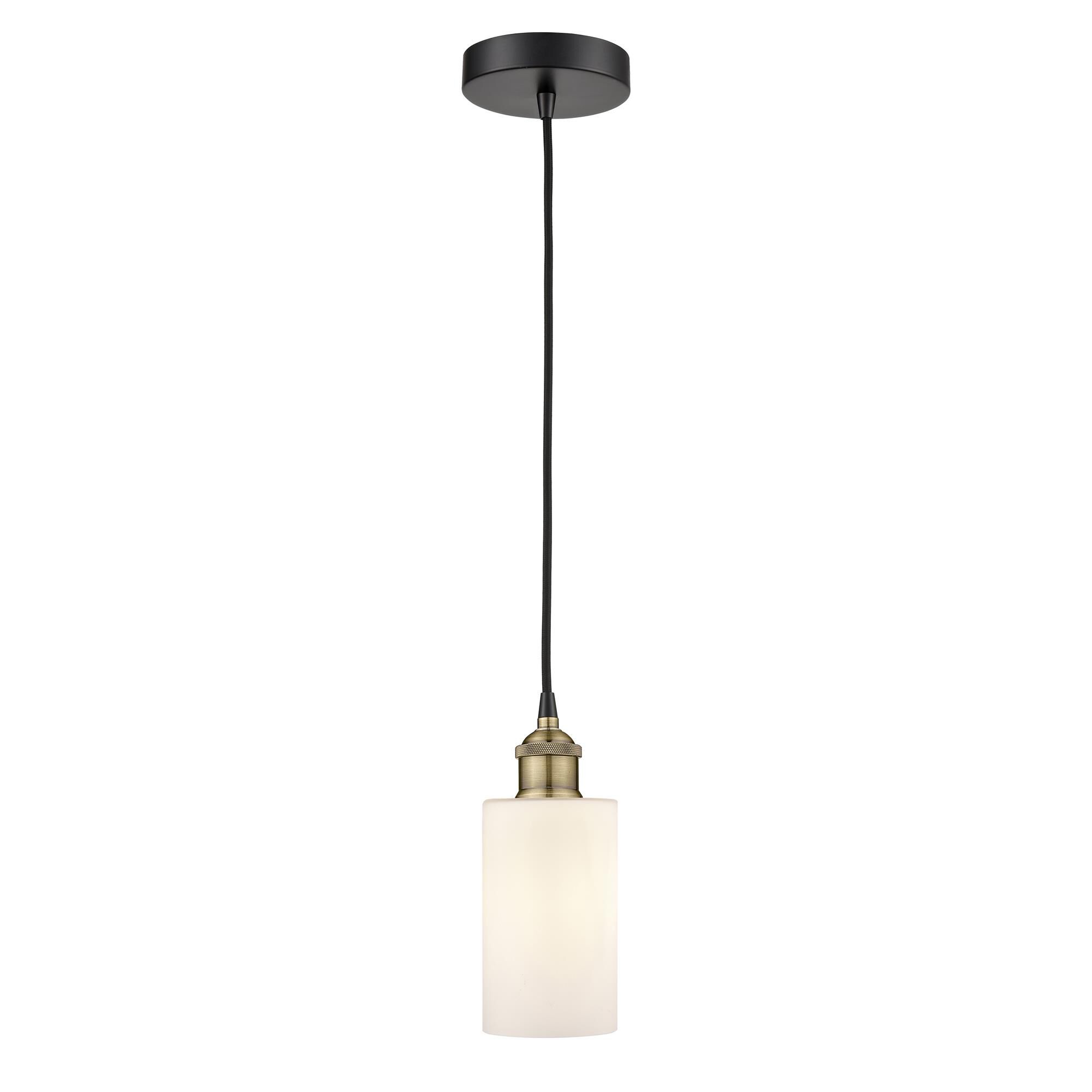 Shown in Black Antique Brass finish and Matte White glass