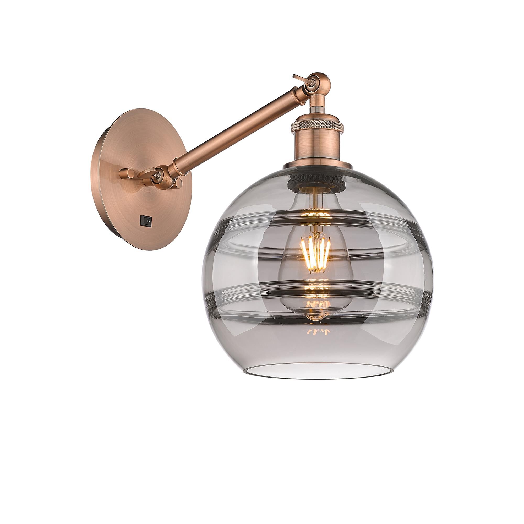 Shown in Antique Copper finish and Light Smoke glass