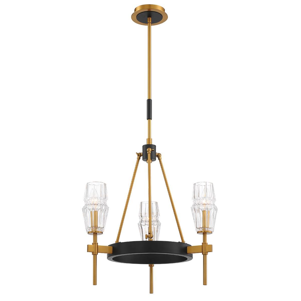 Shown in Antique Brass & Black finish and Clear Textured Glass shade and Glass accent