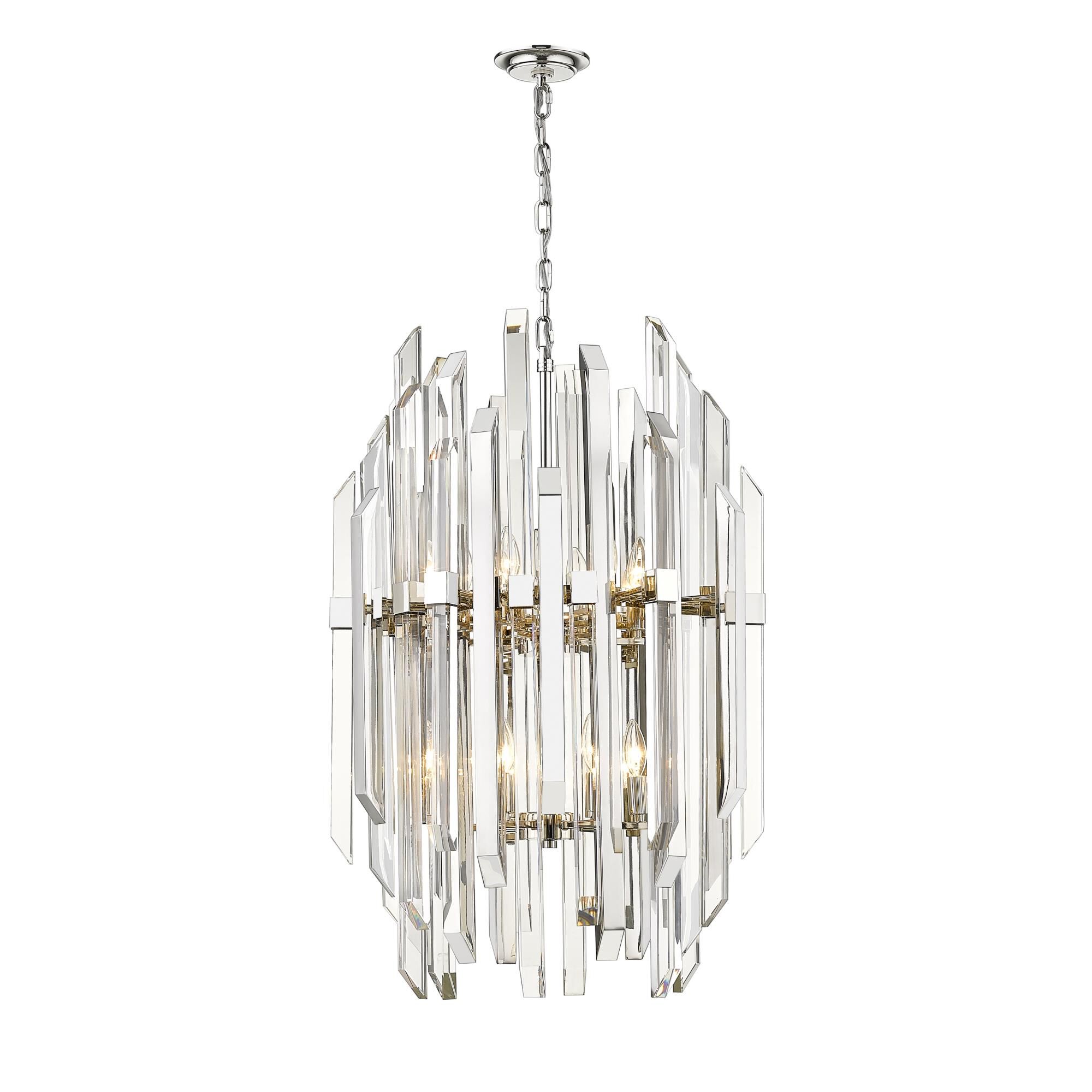Shown in Polished Nickel finish and Crystal glass and Crystal shade