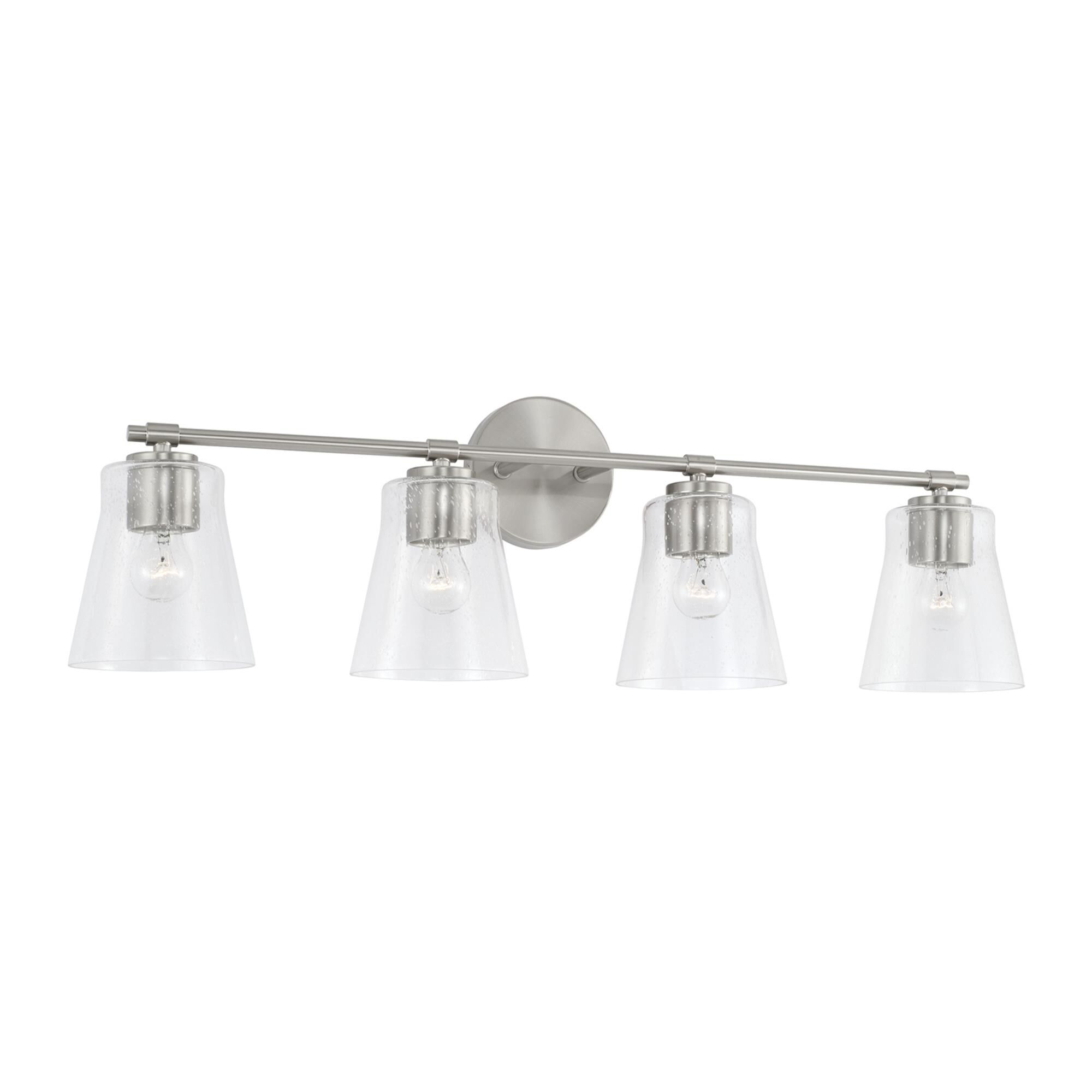 Shown in Brushed Nickel finish and Clear Seeded glass