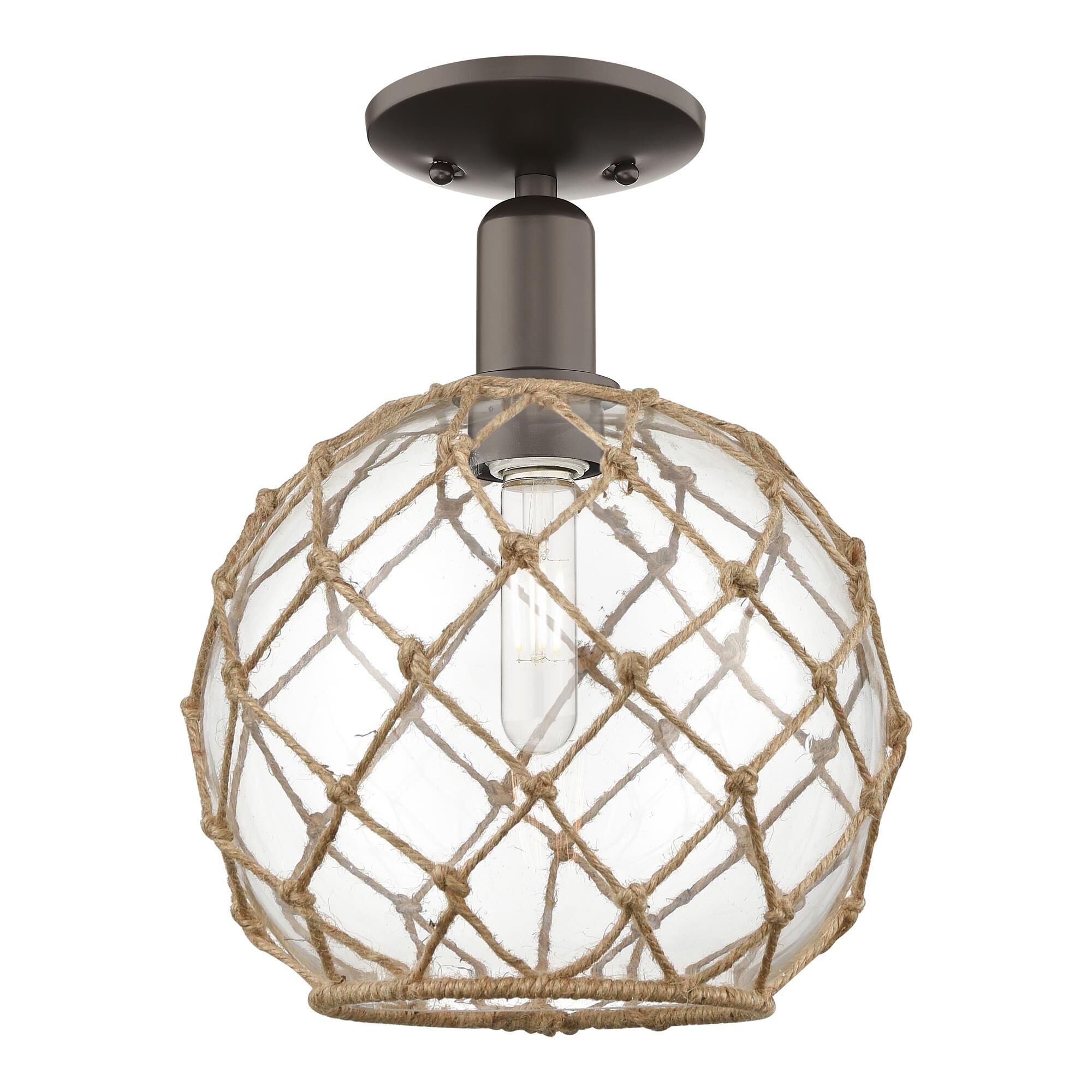 Shown in Oil Rubbed Bronze finish and Clear with Brown Rope glass