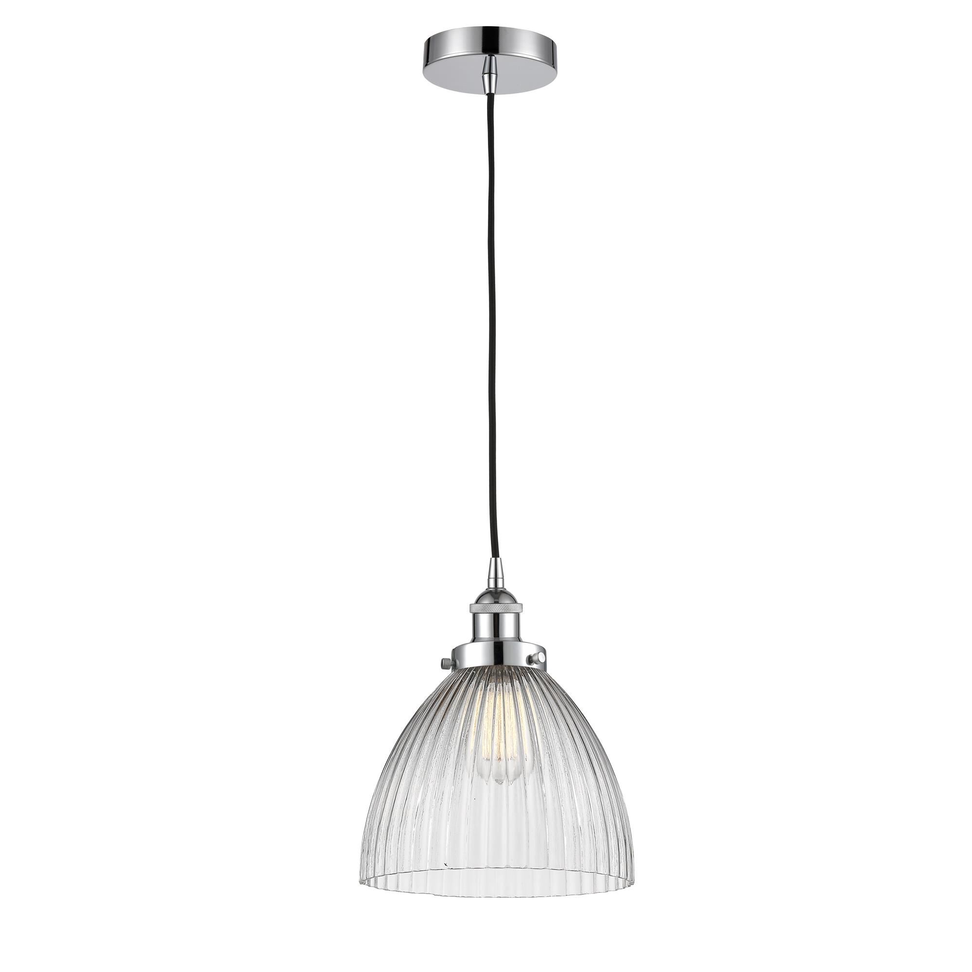 Shown in Polished Chrome finish and Clear Halophane Seneca Falls glass