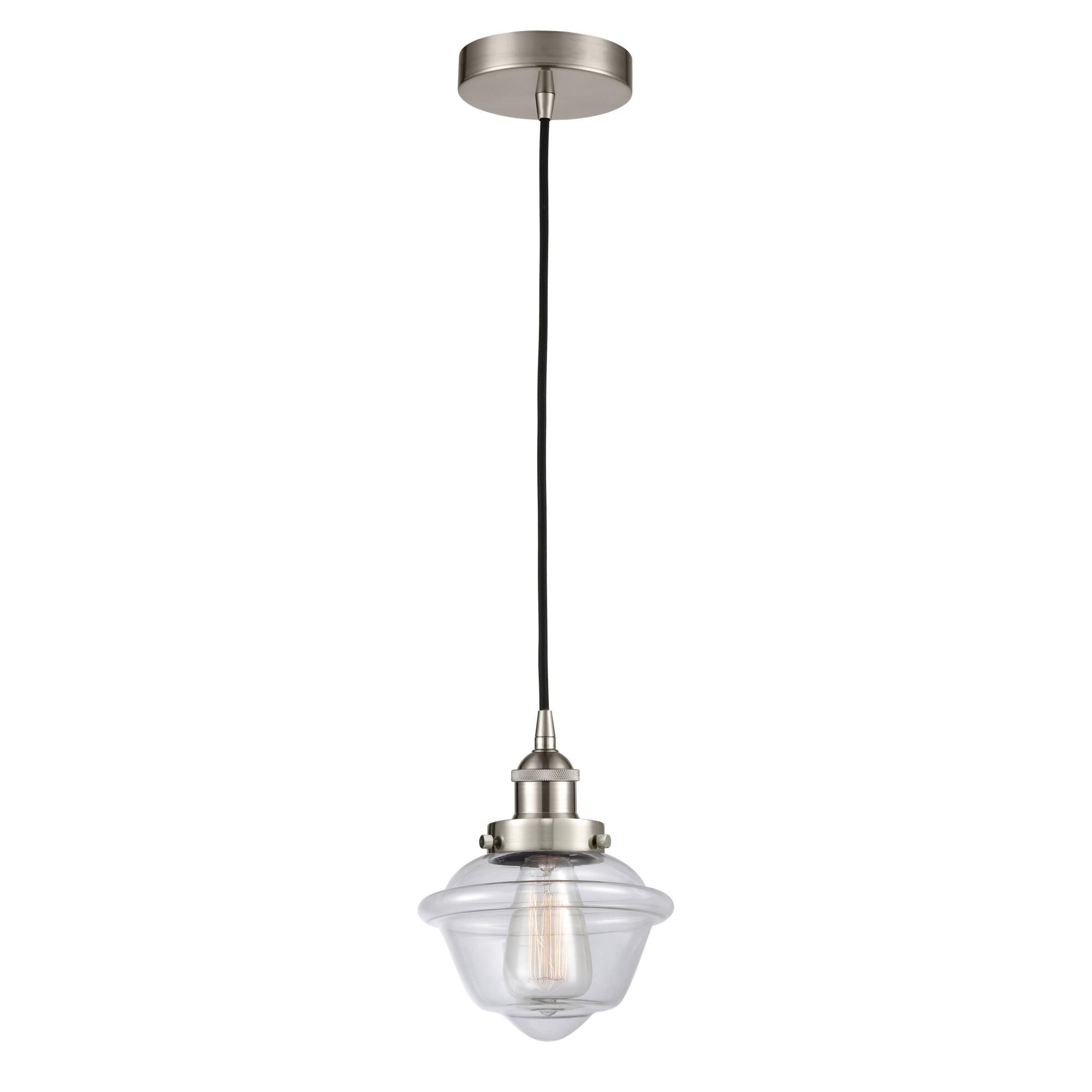 Shown in Brushed Satin Nickel finish and Clear Small Oxford glass