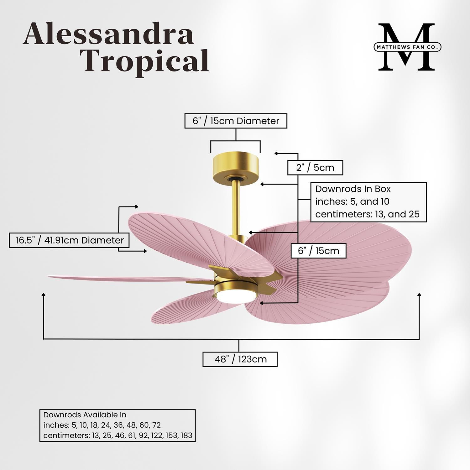 Alessandra Tropical Outdoor Rated 48 Inch Ceiling Fan with Light Kit by Matthews Fan Company