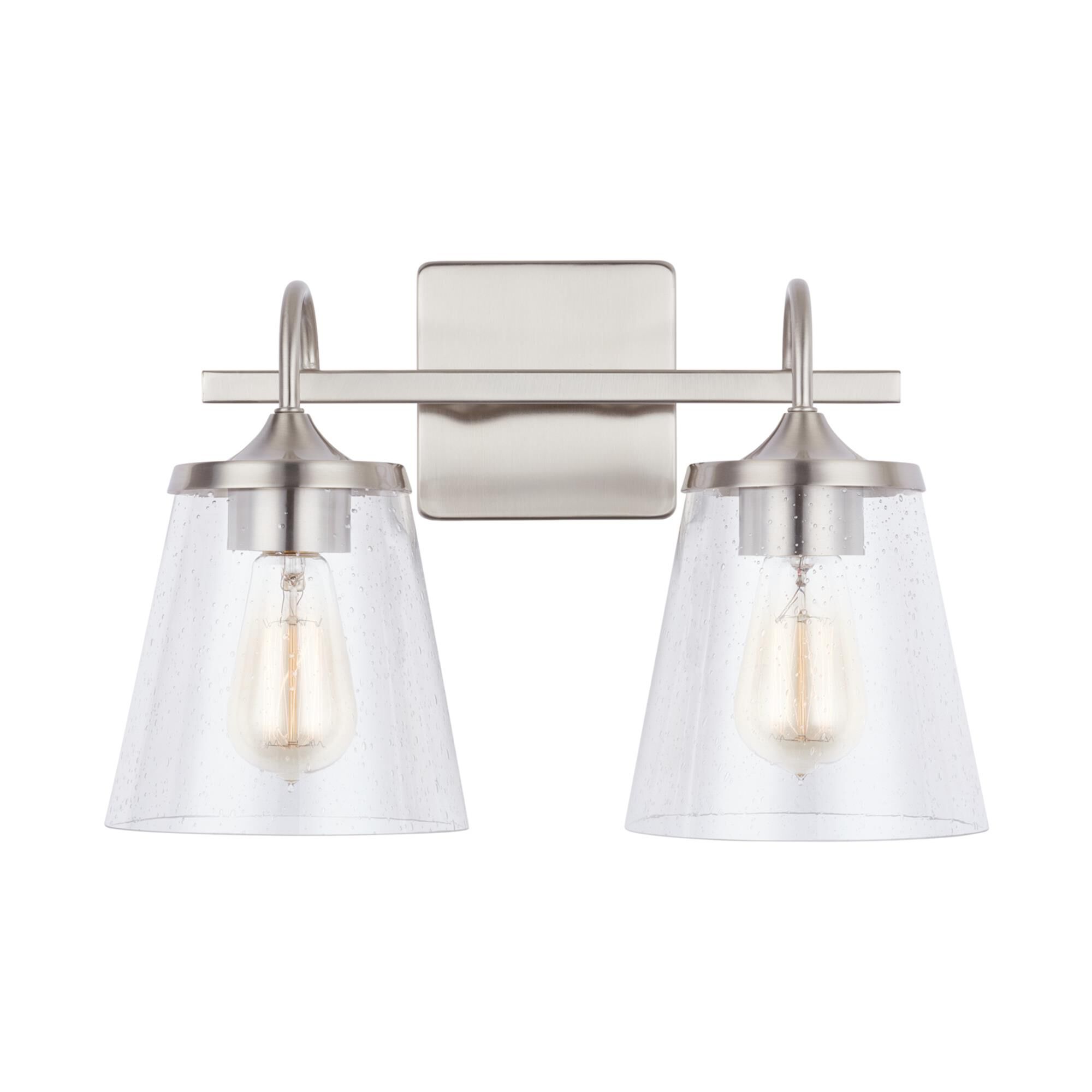 Shown in Brushed Nickel finish and Clear Seeded glass