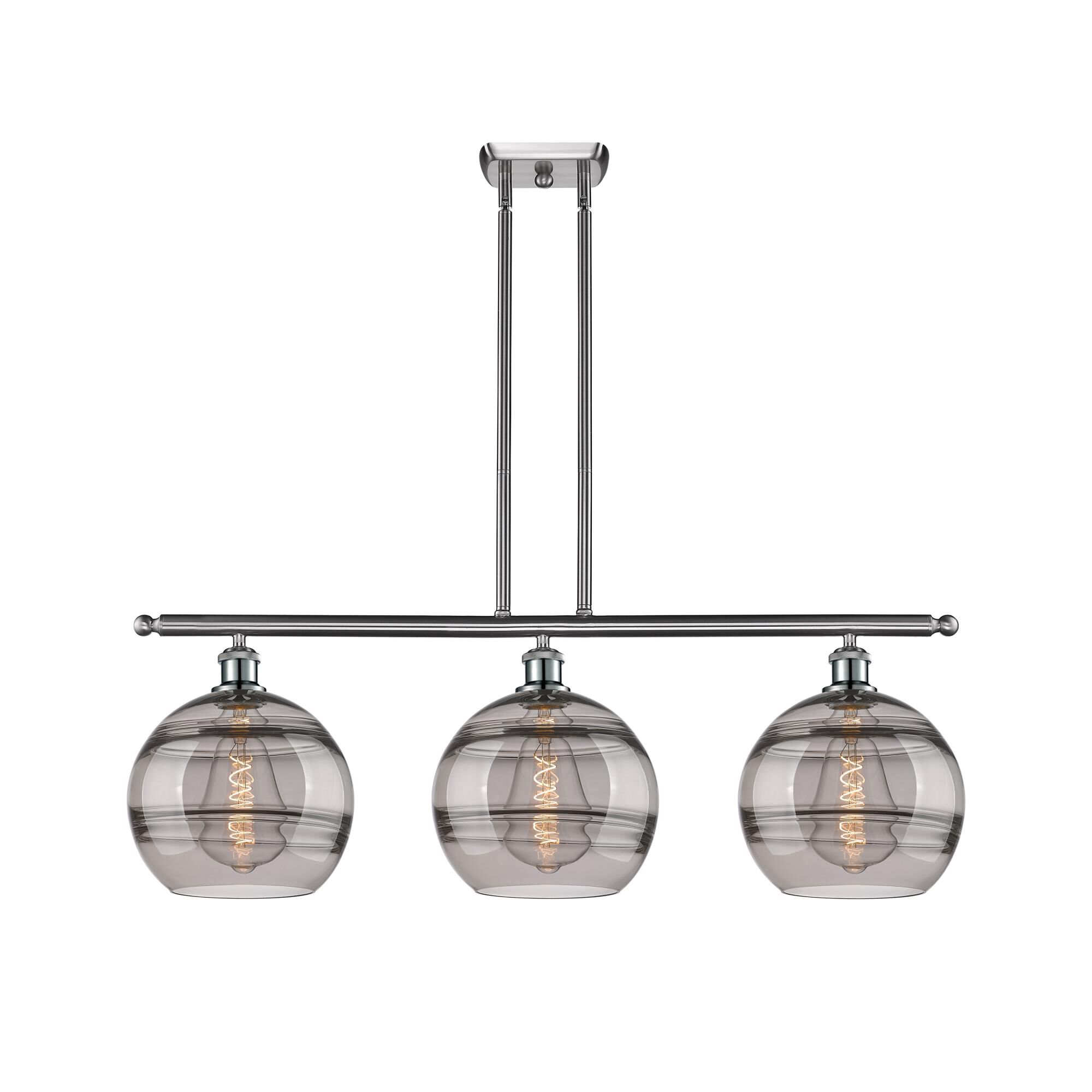 Shown in Brushed Satin Nickel finish and Light Smoke glass