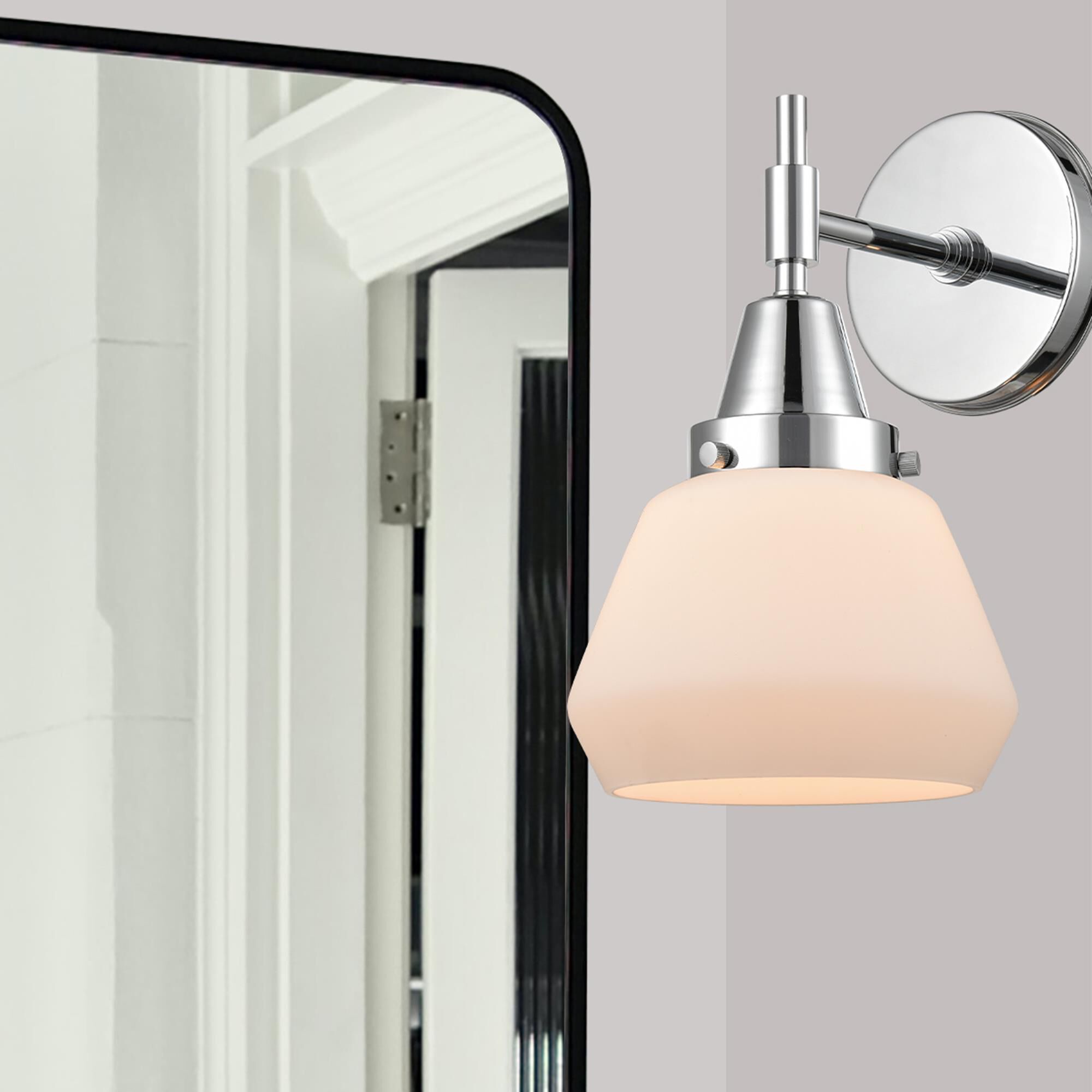 Shown in Polished Chrome finish and Matte White Cased Large Cone glass