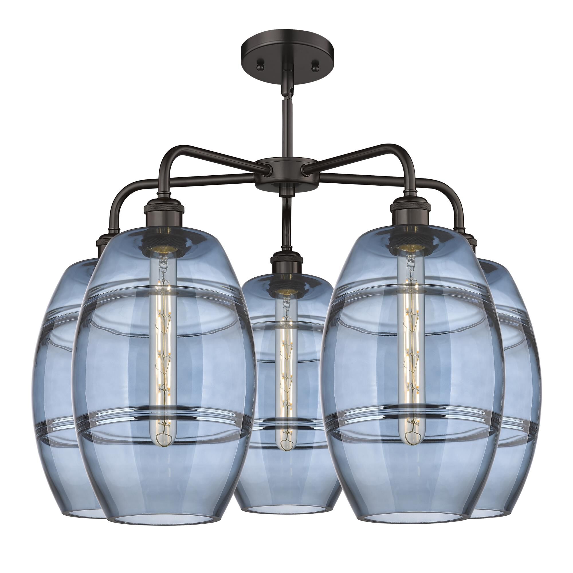 Shown in Oil Rubbed Bronze finish and Princess Blue glass