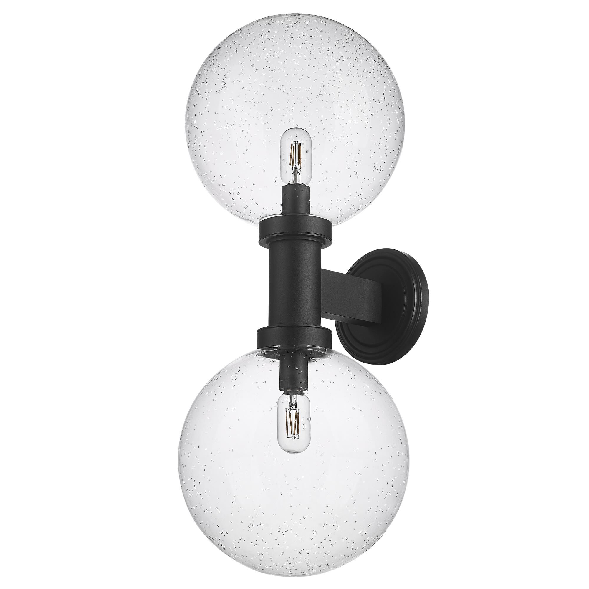 Shown in Black finish and Clear Seedy glass