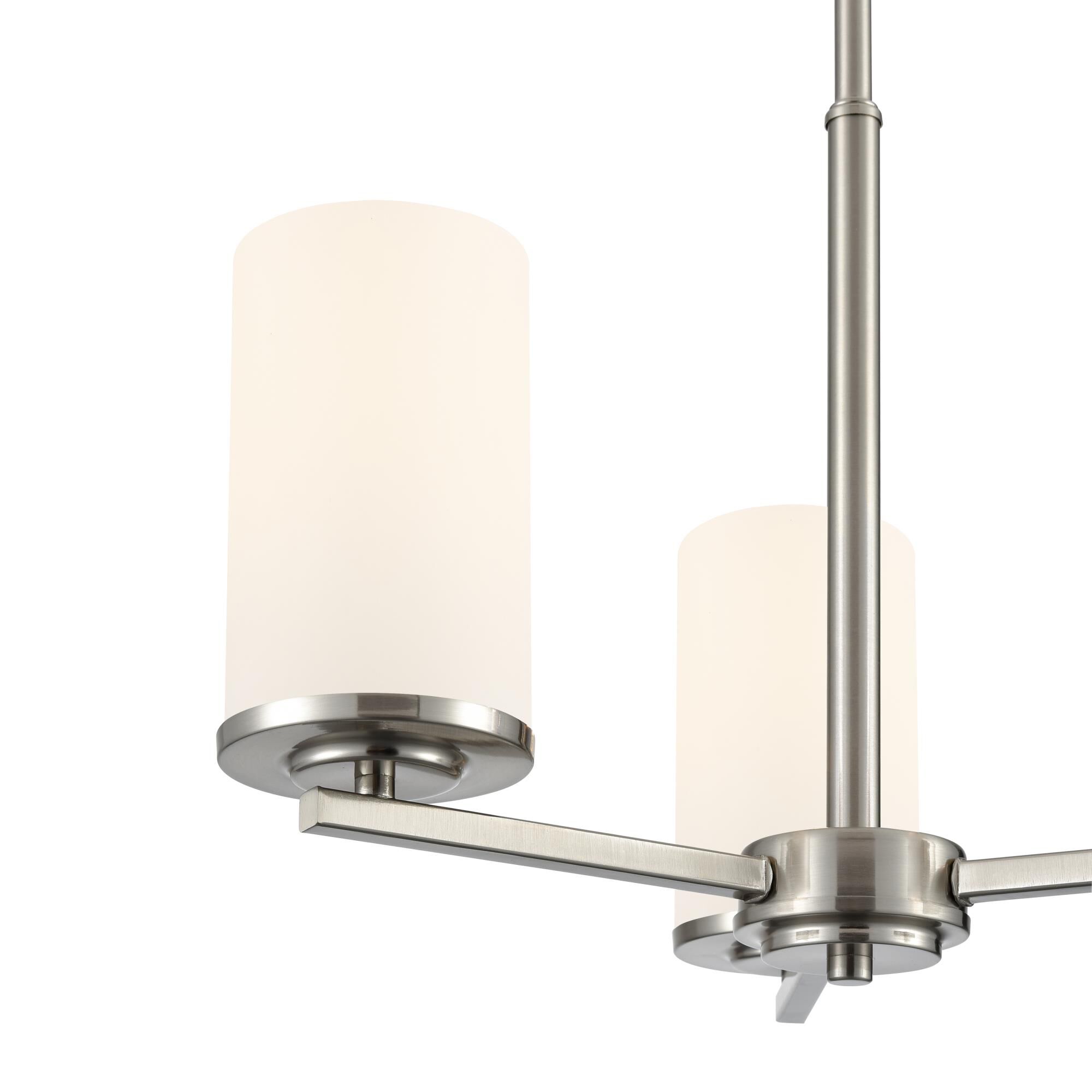 Shown in Brushed Nickel finish and Etched White glass