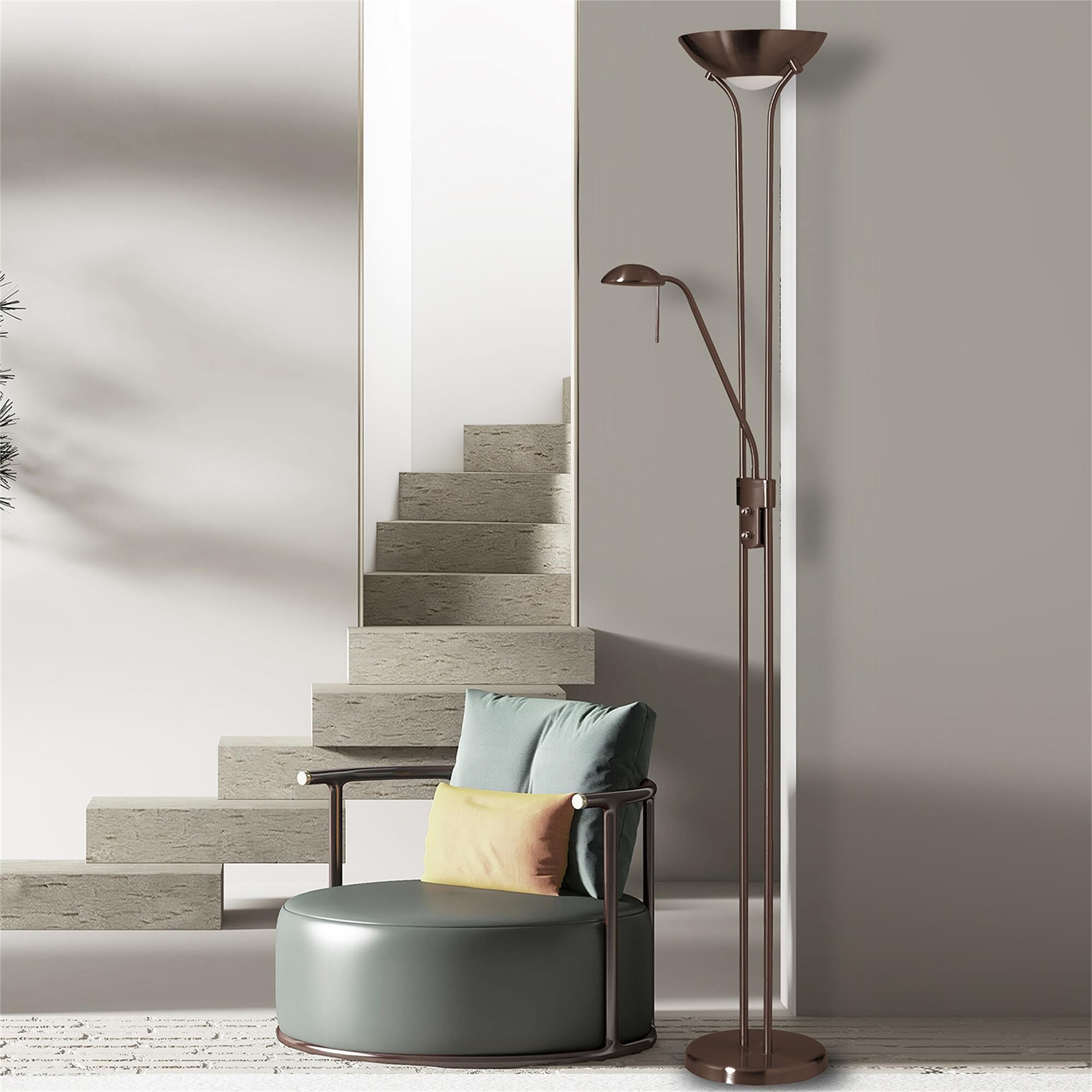 Shown in Oil Brushed Bronze and White finish and Oil Brushed Bronze Metal Bowl shade