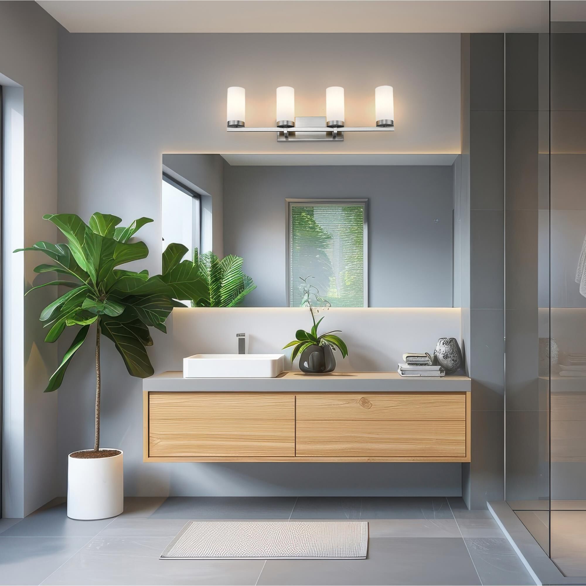 Shown in Brushed Nickel finish and White glass and White shade