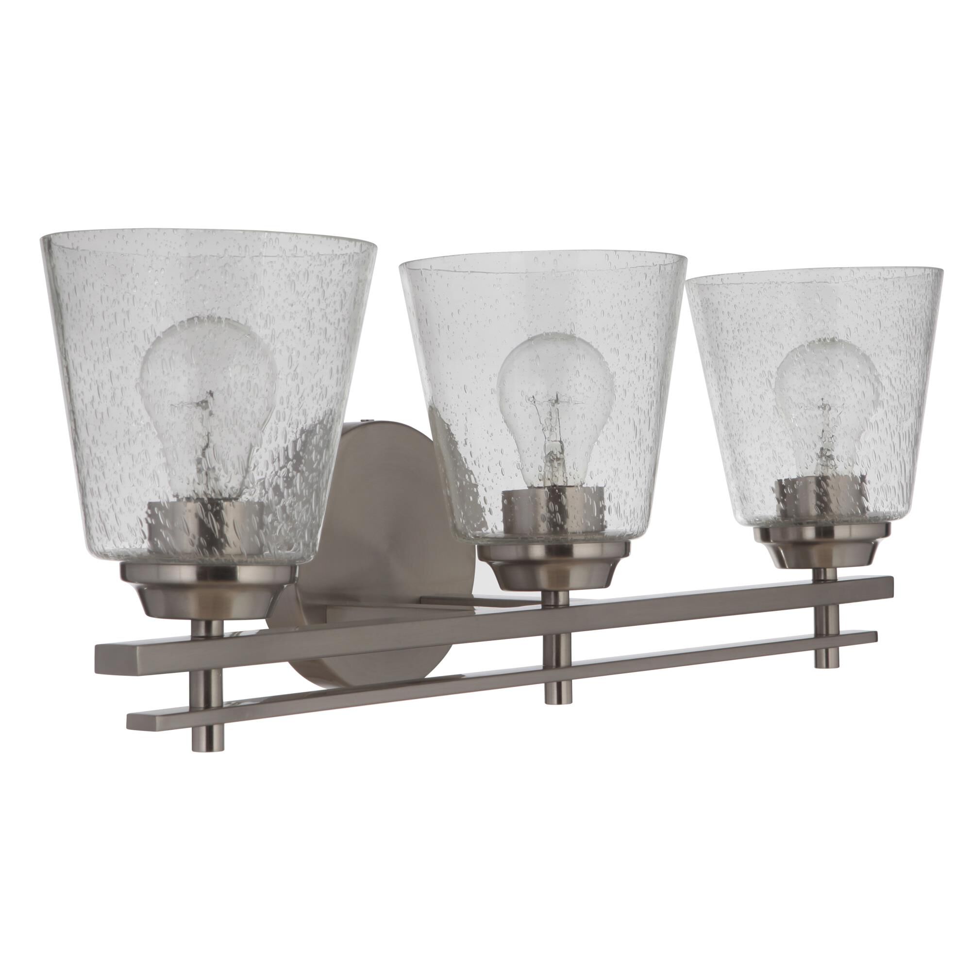 Shown in Brushed Polished Nickel finish and Clear Seeded glass and Glass shade