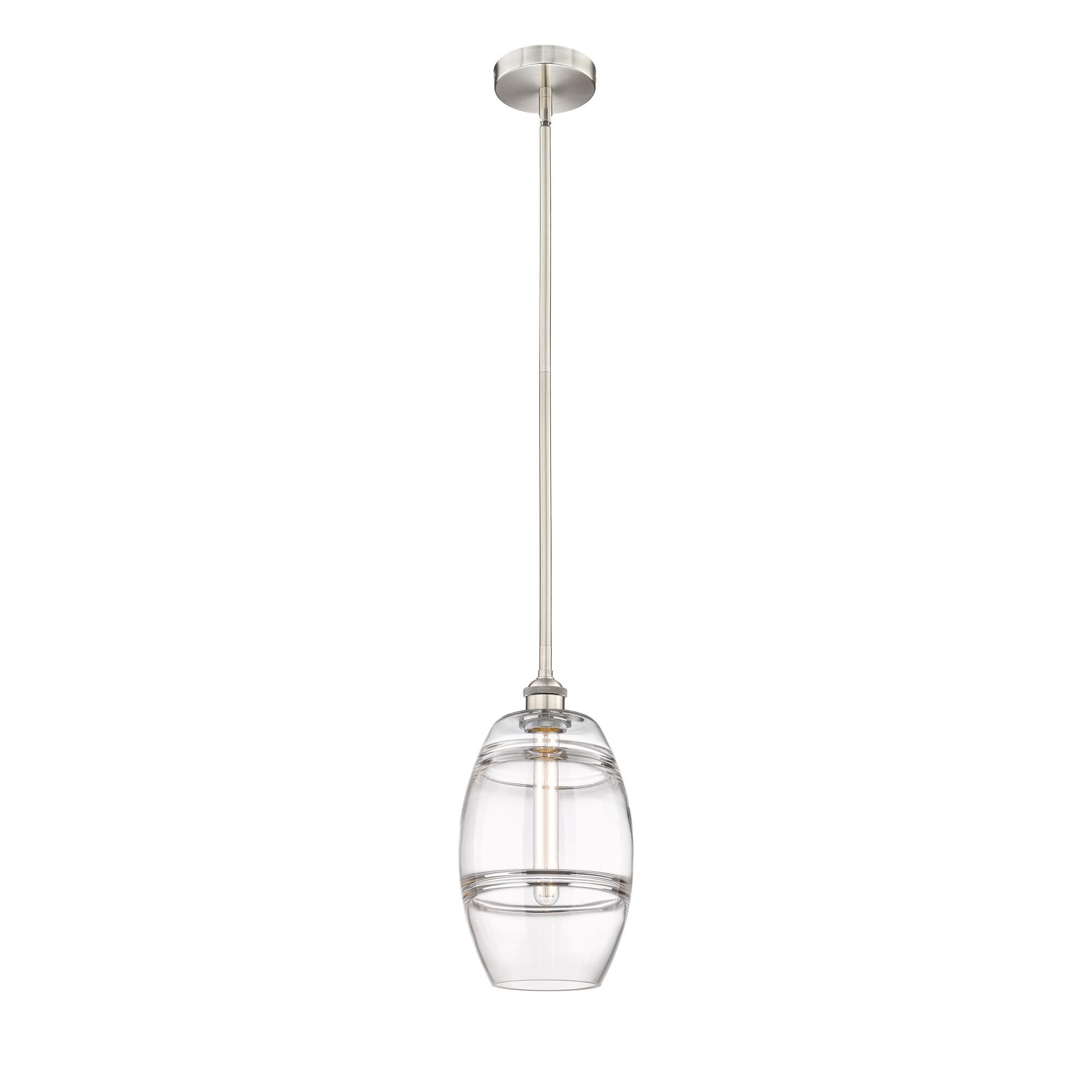 Shown in Brushed Satin Nickel finish and Clear glass