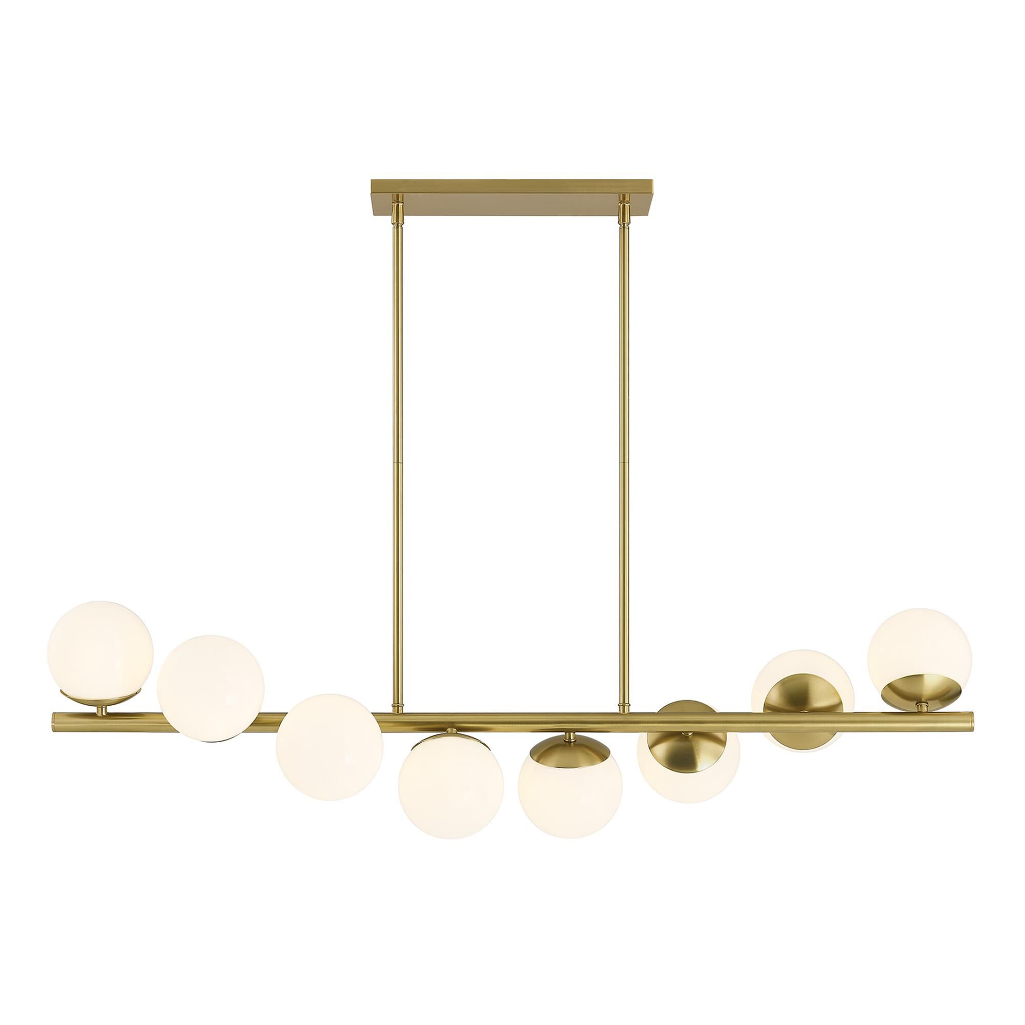 Shown in Warm Brass finish and White Opal glass