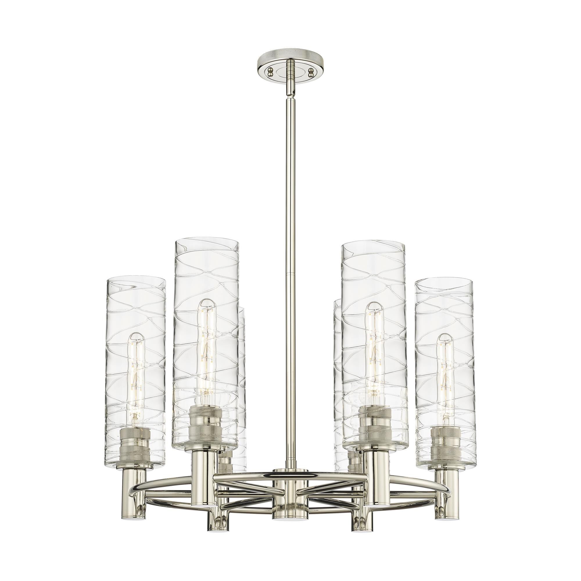 Shown in Polished Nickel finish and Deco Swirl glass