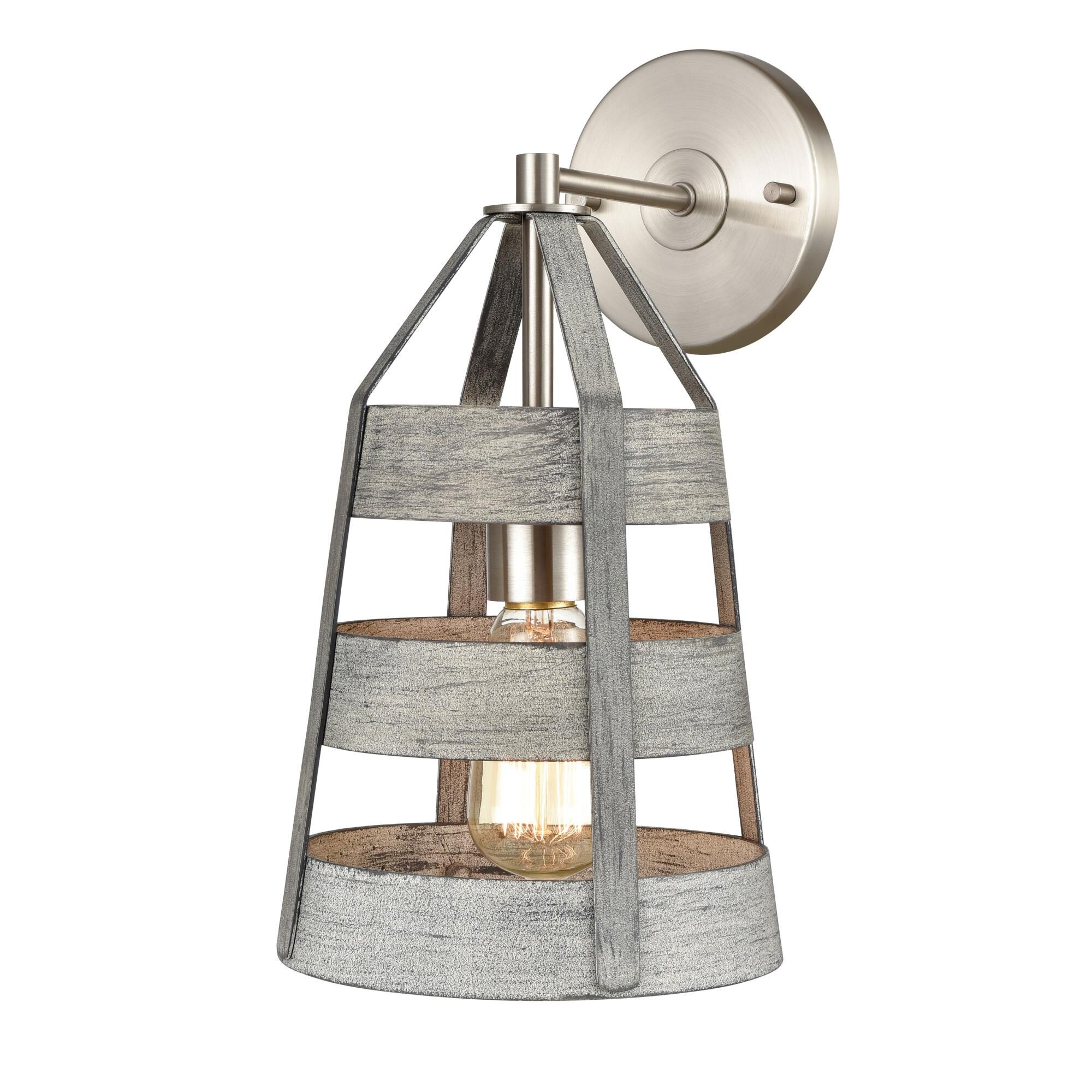 Shown in Weathered Driftwood and Satin Nickel finish