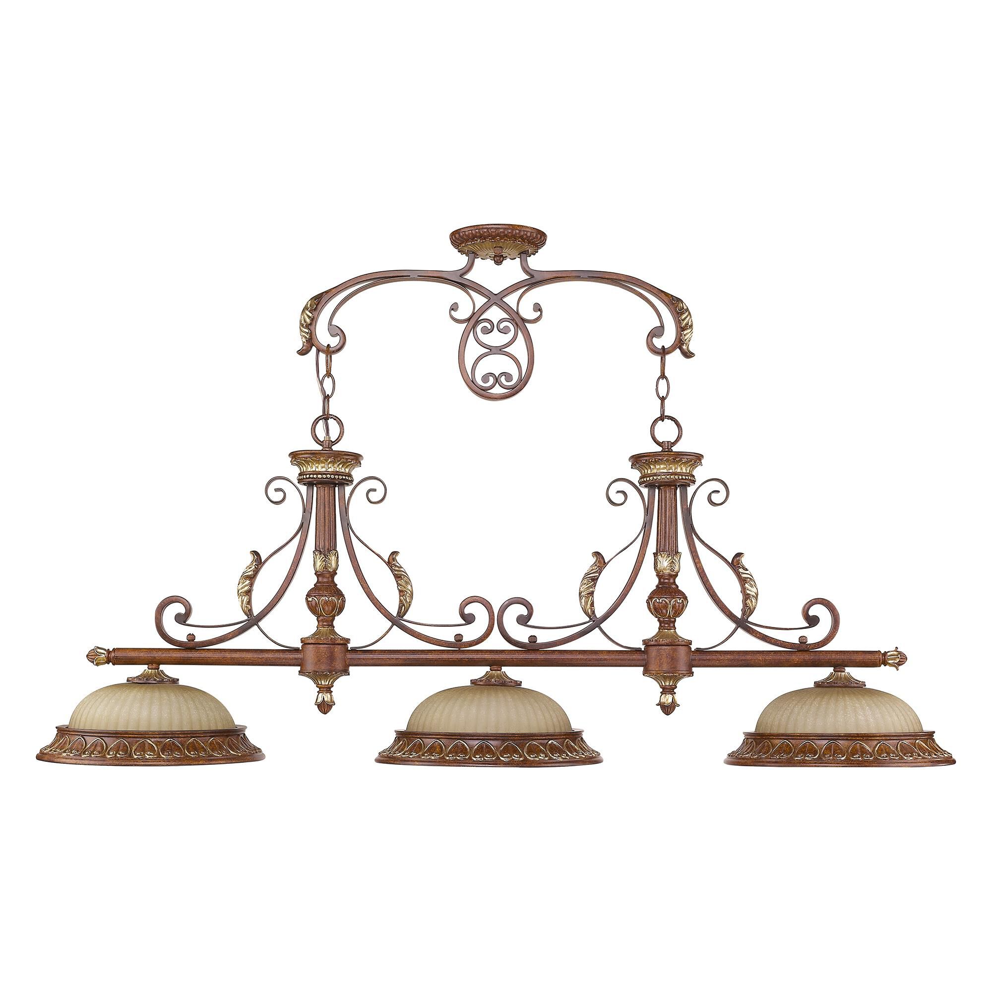 Shown in Verona Bronze-Aged Gold Leaf Accents finish and Rustic Art glass