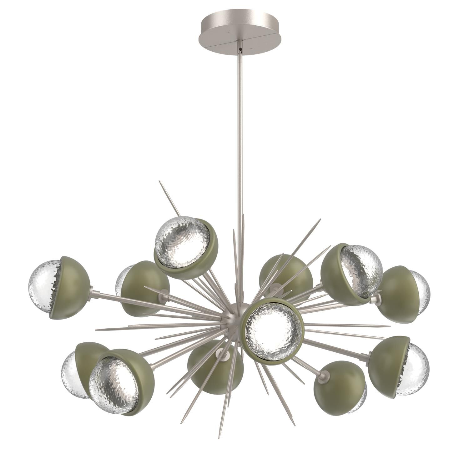 Shown in Beige Silver finish and Clear glass and Sage Green accent