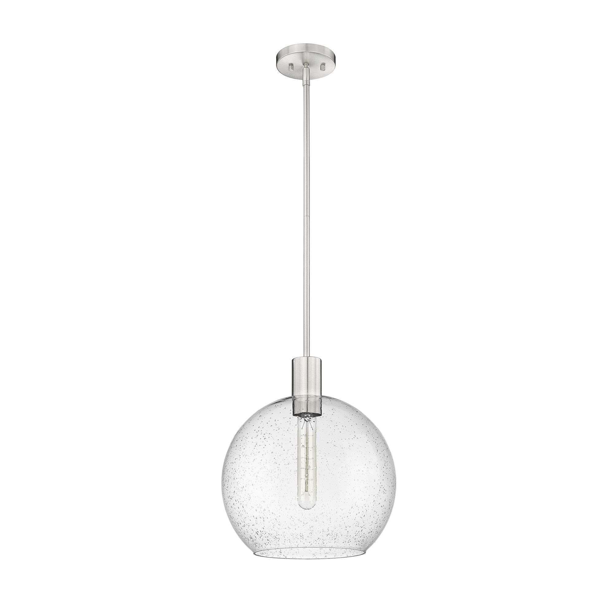 Shown in Brushed Nickel finish and Clear Seedy glass