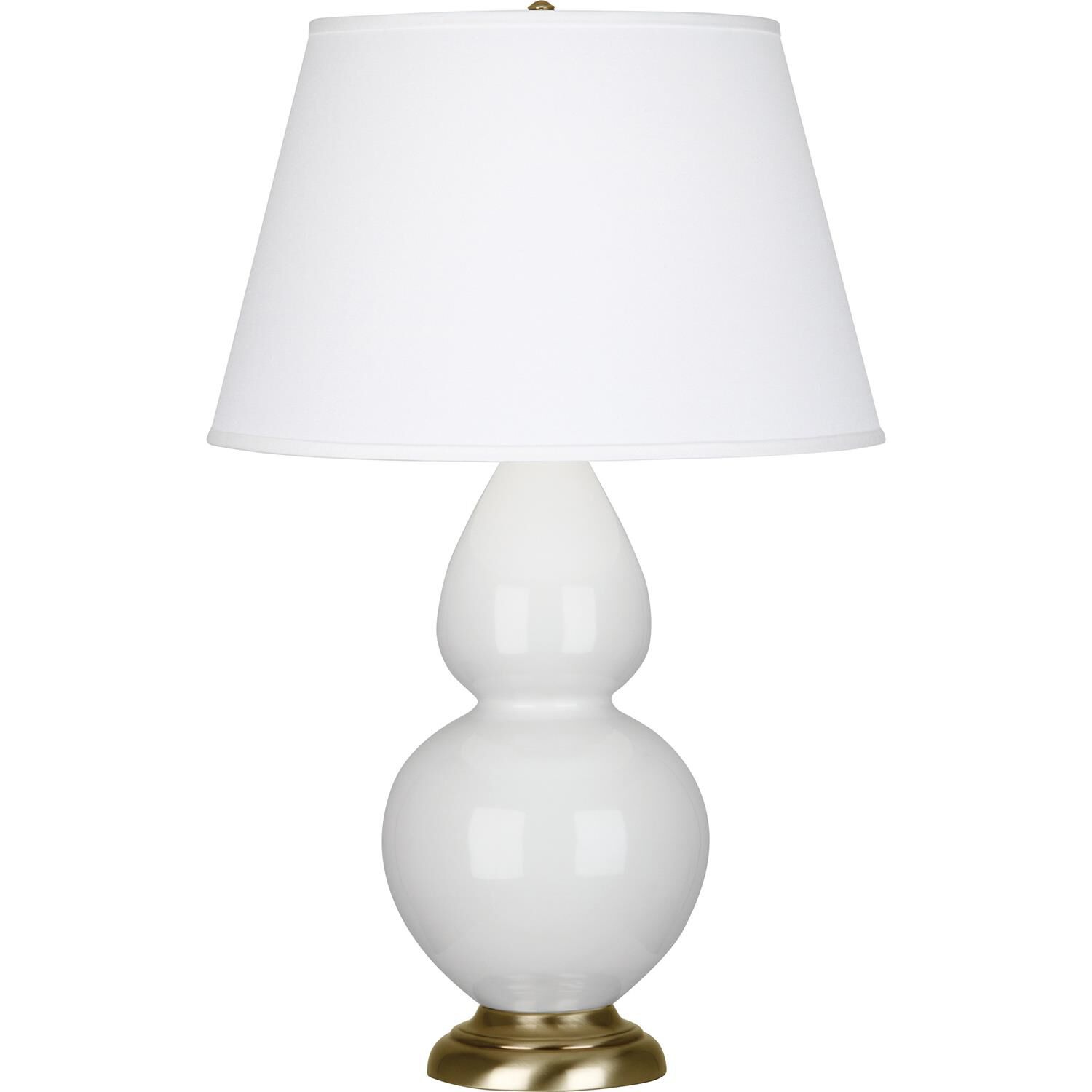 Shown in Lily Glazed Ceramic With Antique Natural Brass ed Accents finish and Pearl Dupioni Fabric shade