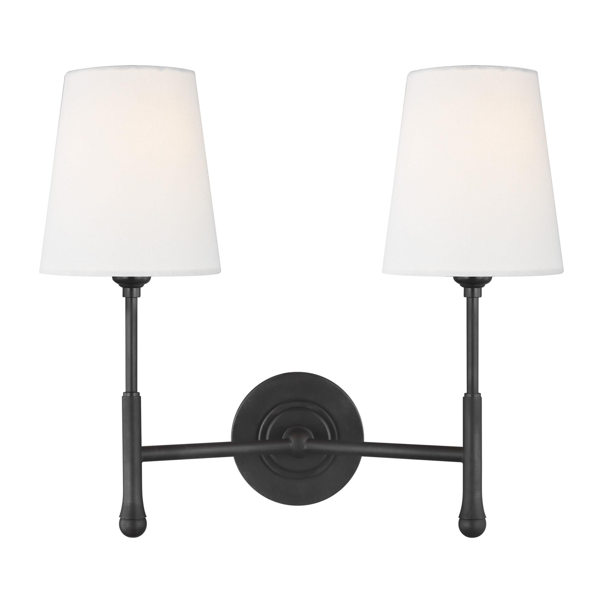 Shown in Aged Iron finish and White Linenfabric shade
