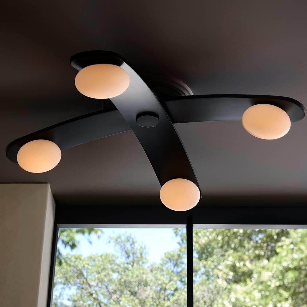 Shown in Blackened Iron finish and Matte Opal glass