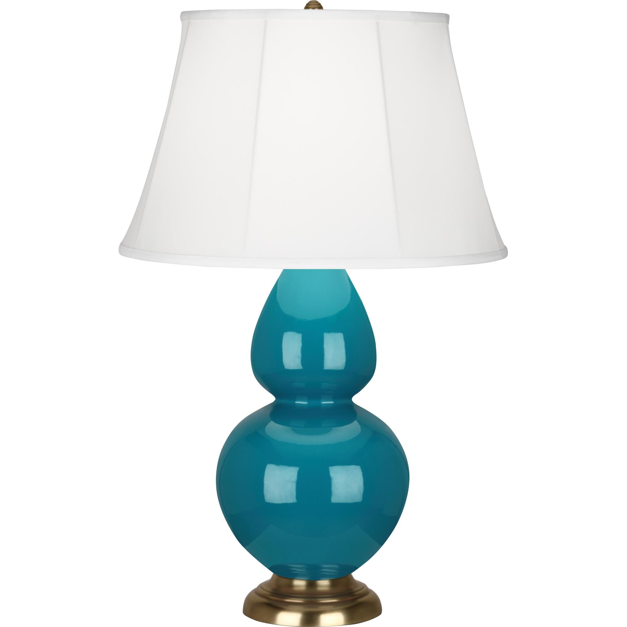 Shown in Peacock Glazed Ceramic finish and Ivory Silk Stretched Fabric shade