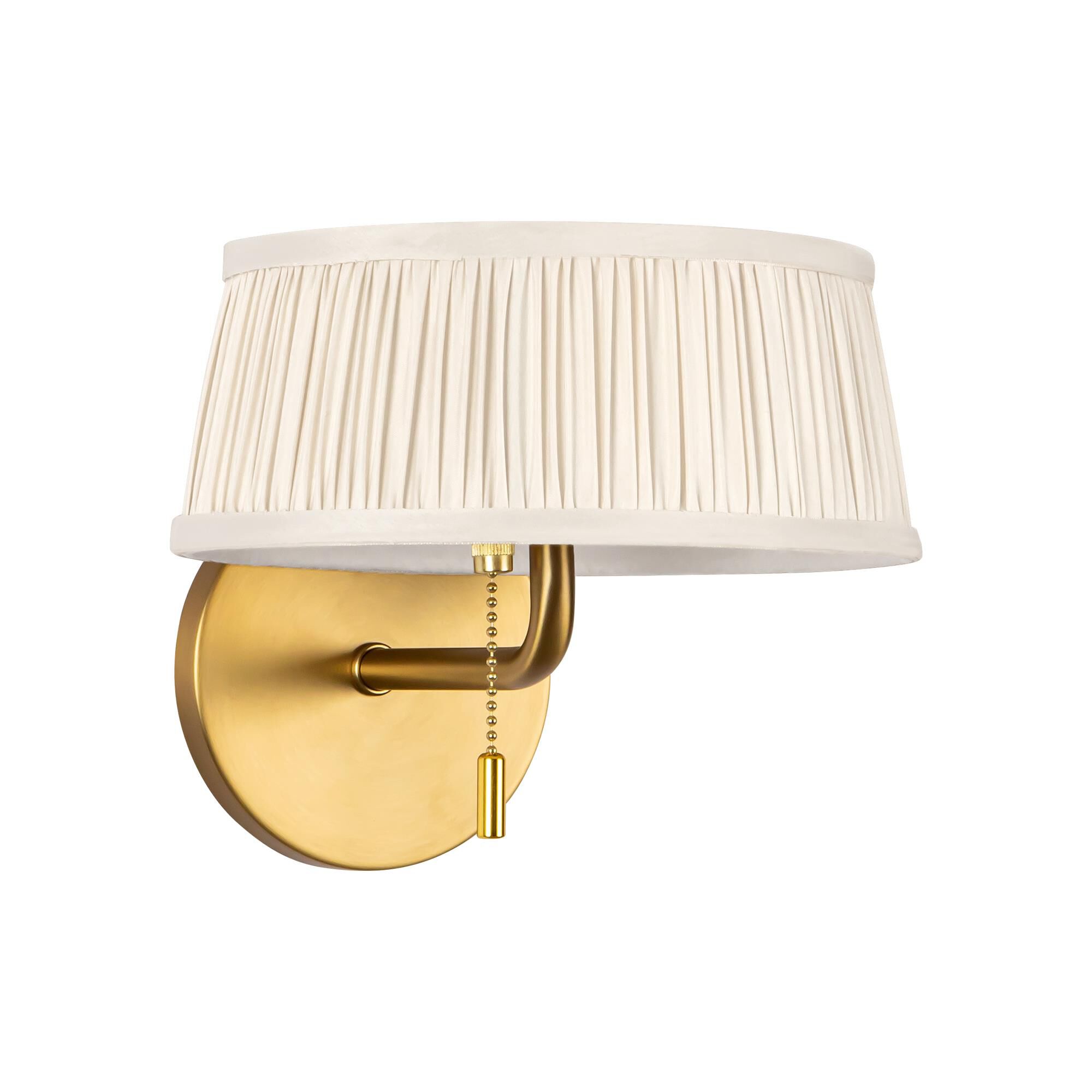 Shown in Brushed Gold finish and White Linen shade