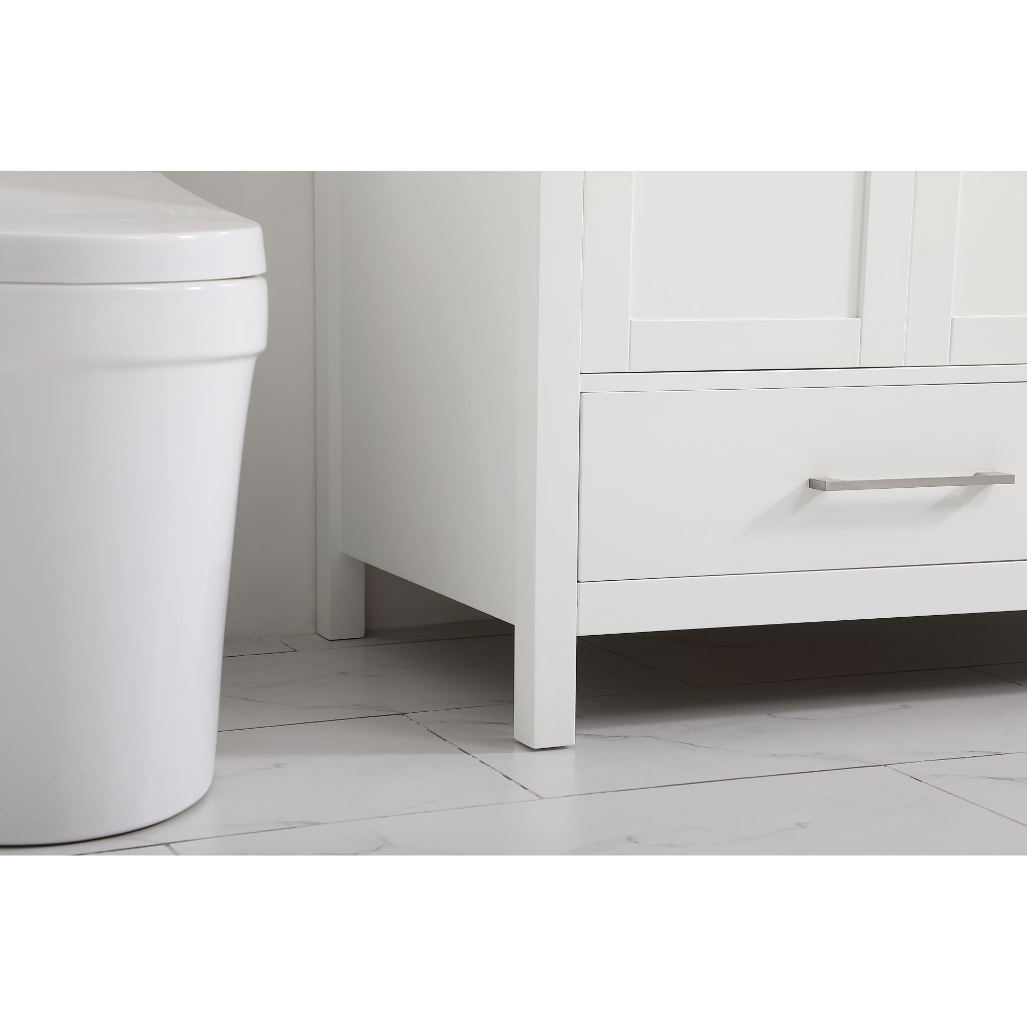 Shown in White And Brushed Nickel With Carrara White Marble finish