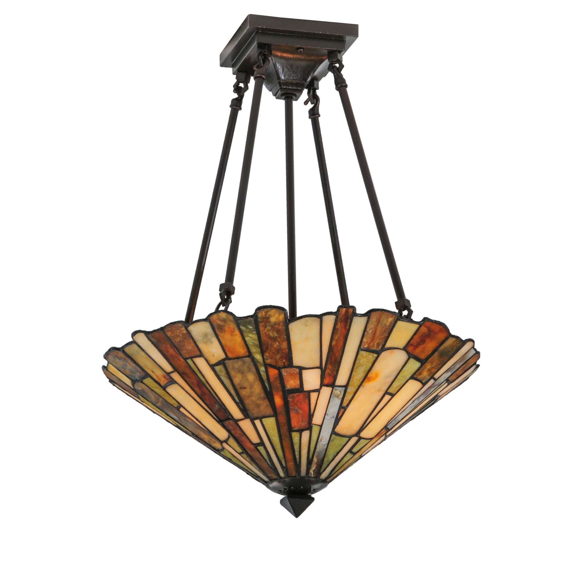 Shown in Mahogany Bronze finish and Moss Green-Tan-Ivory-Coral glass