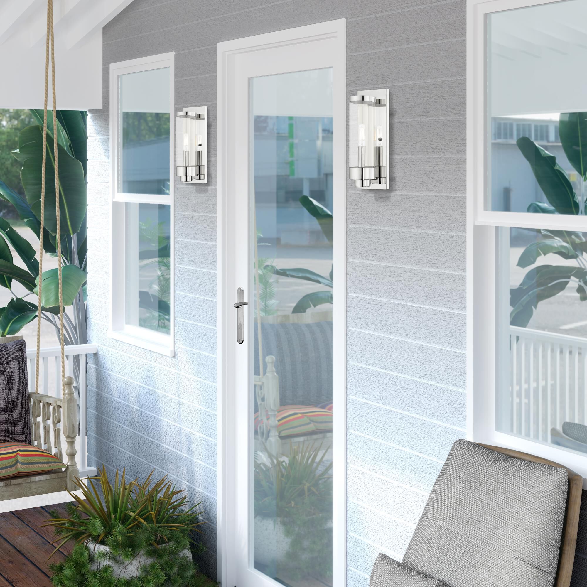 Shown in Polished Chrome finish and Clear glass