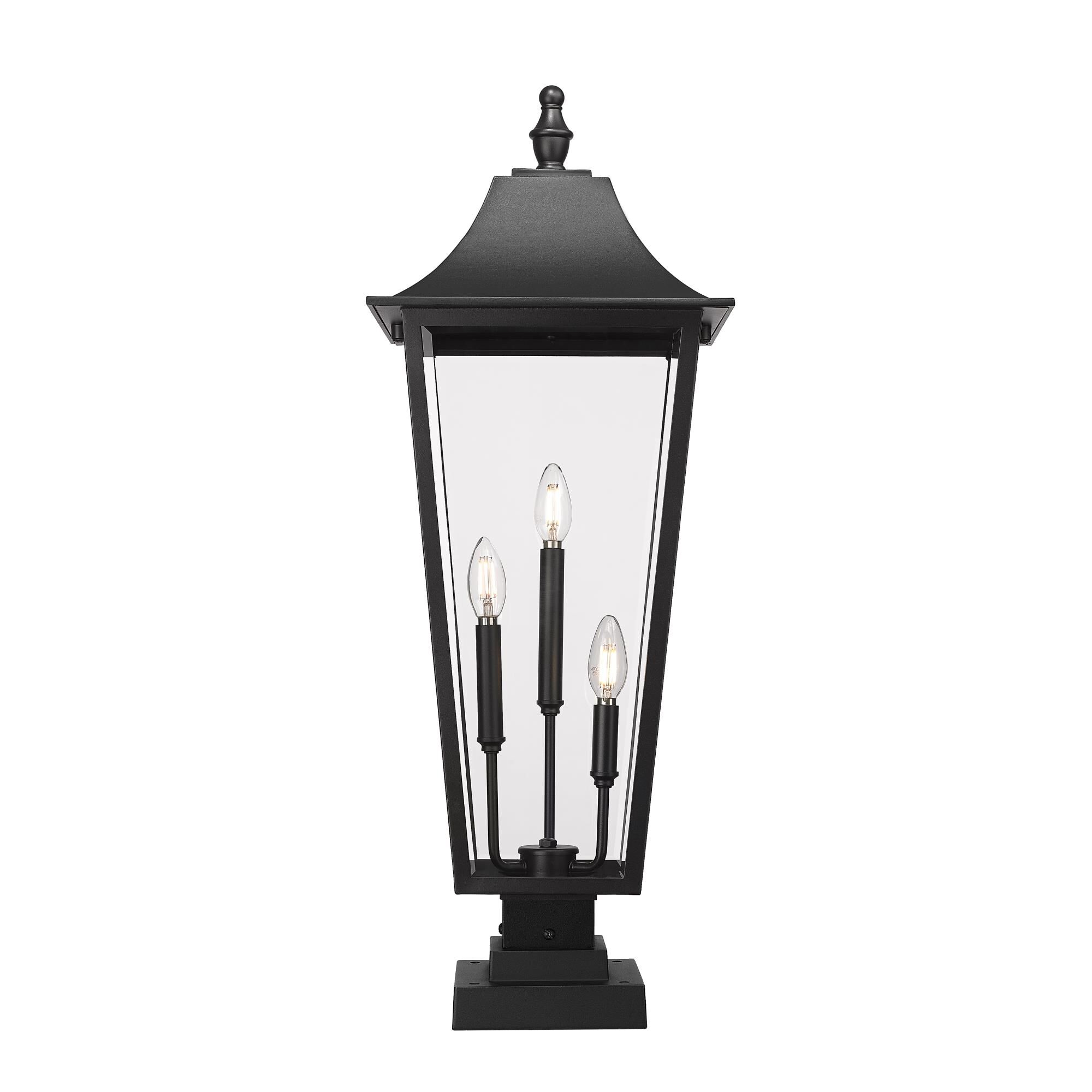 Shown in Black finish and Clear Beveled glass and Clear Beveled shade