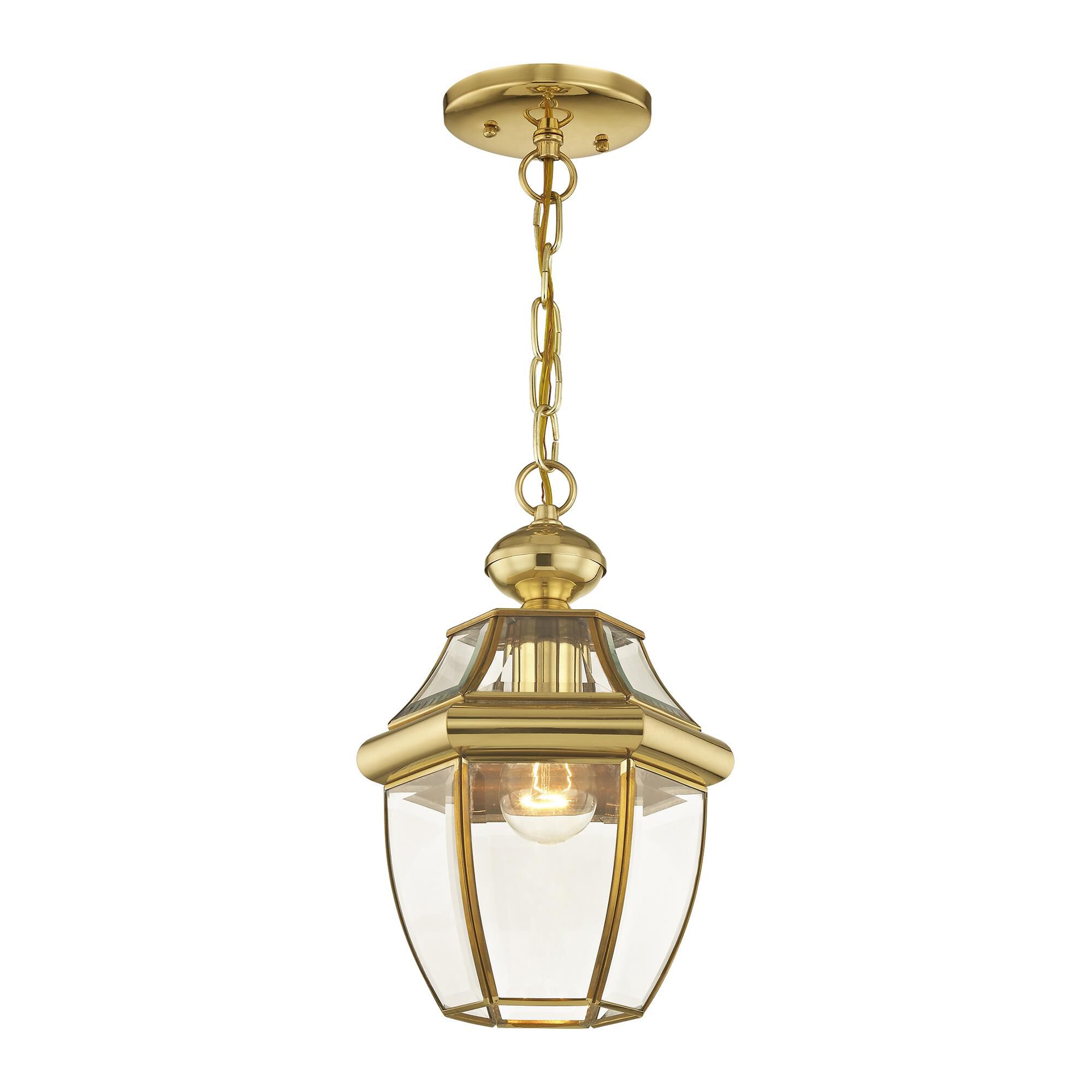 Shown in Polished Brass finish and Clear Beveled glass