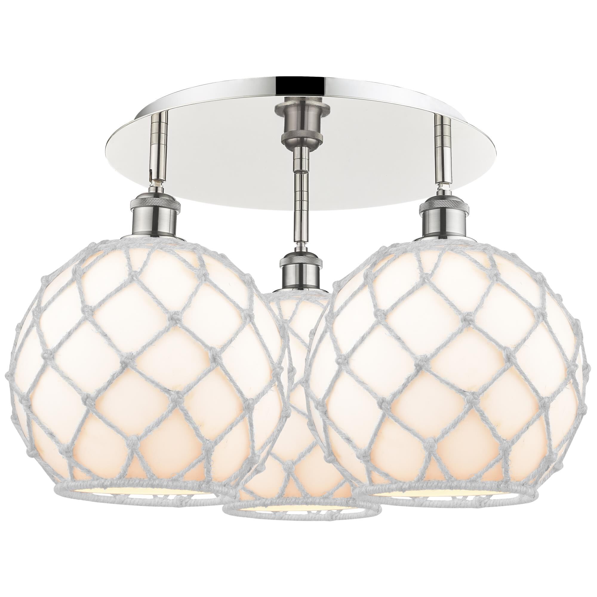 Shown in Polished Nickel finish and White with White Rope glass