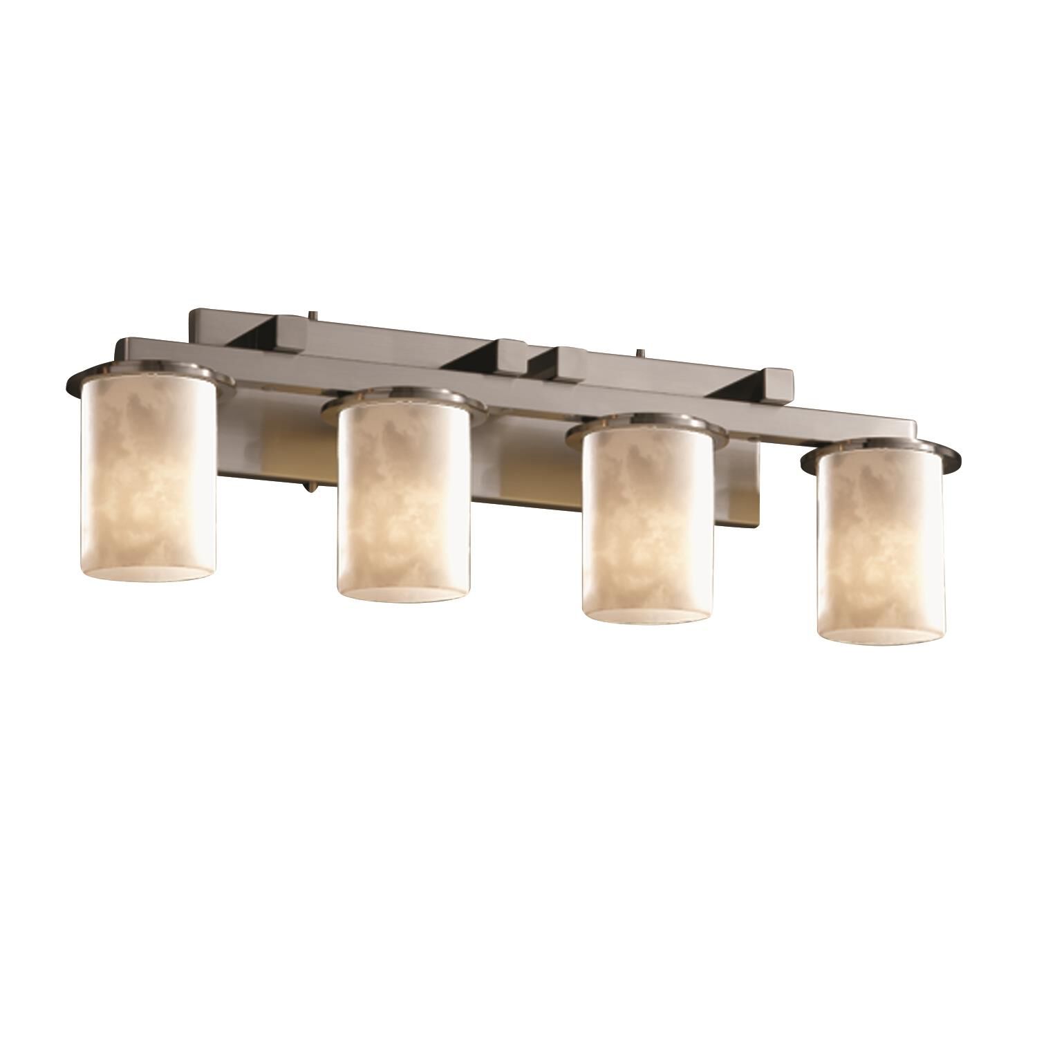 Shown in Brushed Nickel finish and Clouds Resin glass and Clouds Resin shade and Cylinder with Flat Rim accent