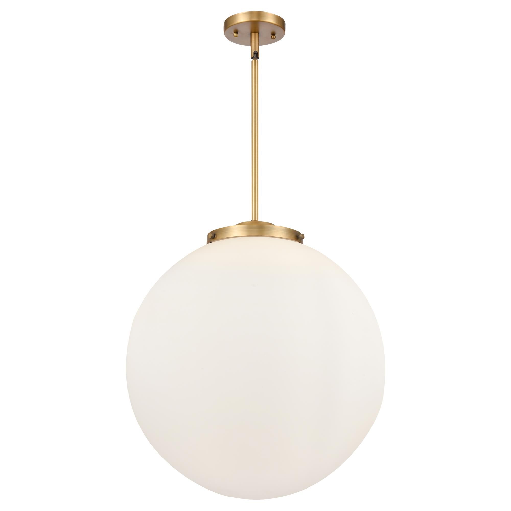 Shown in Brushed Brass finish and Matte White Cased Beacon glass