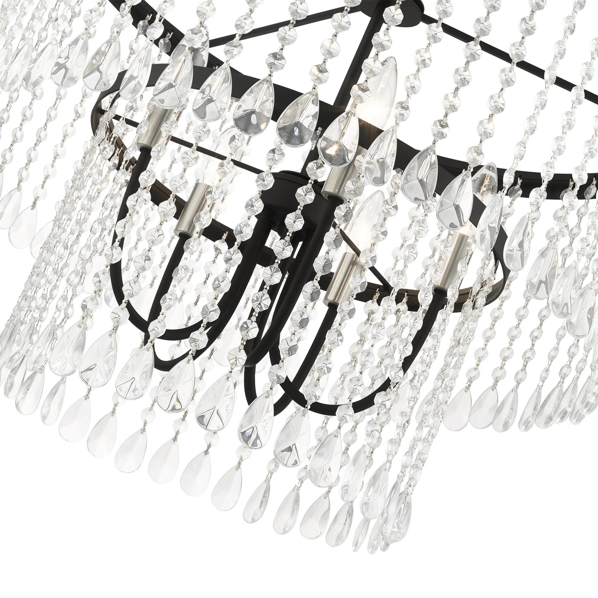 Shown in Black finish and Hand Assembled Crystal Shade glass
