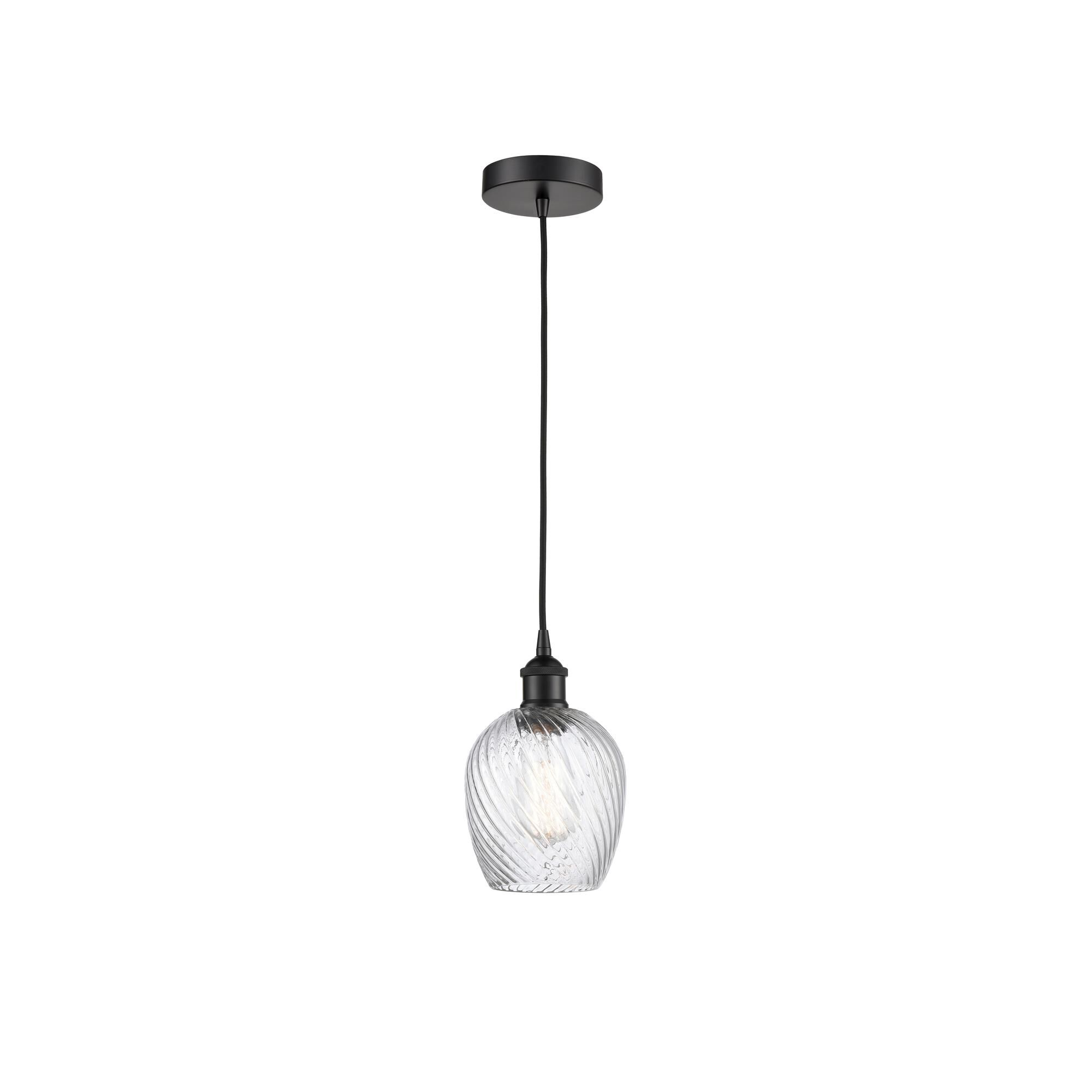 Shown in Matte Black finish and Clear Spiral Fluted Salina glass