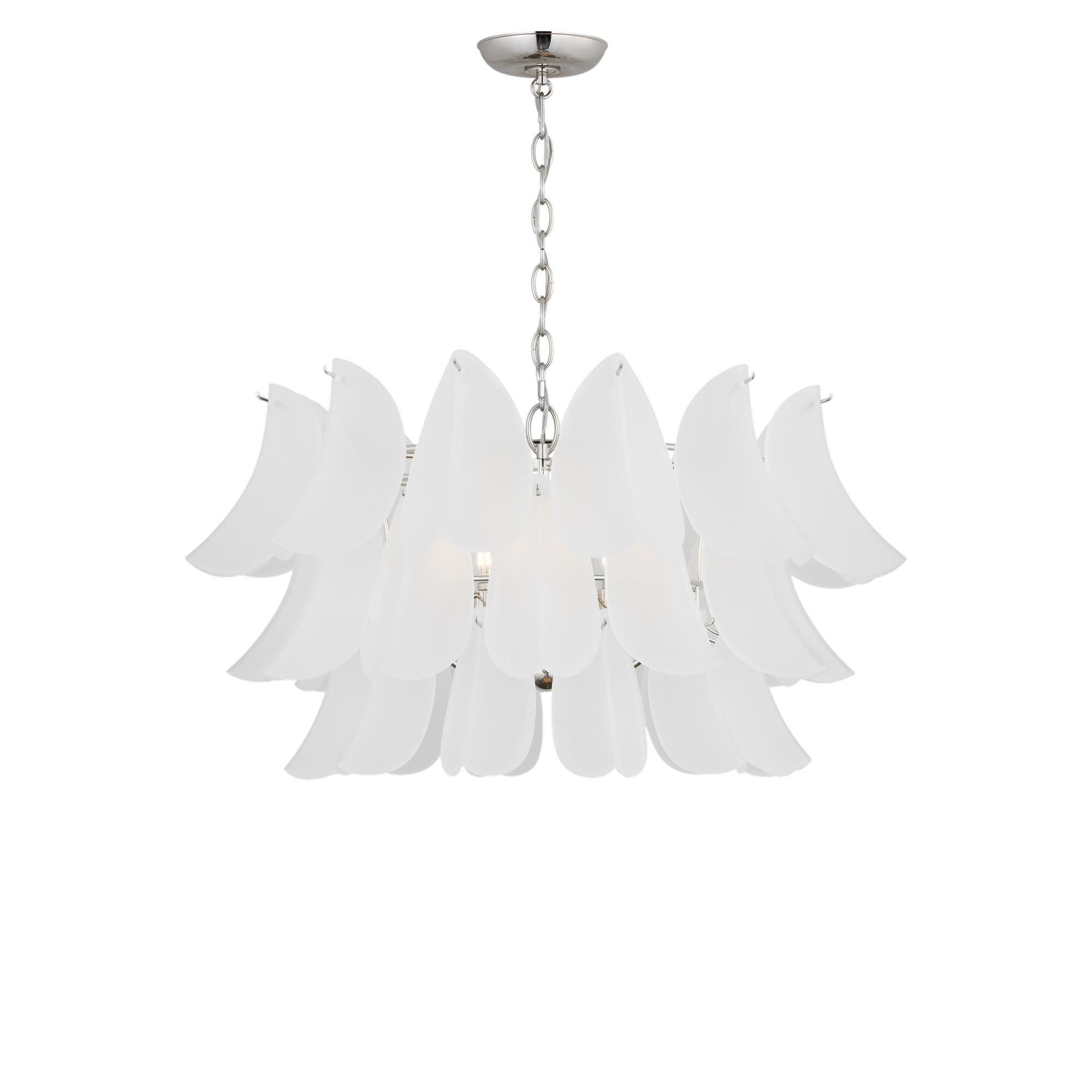 Shown in Polished Nickel finish and Etched glass